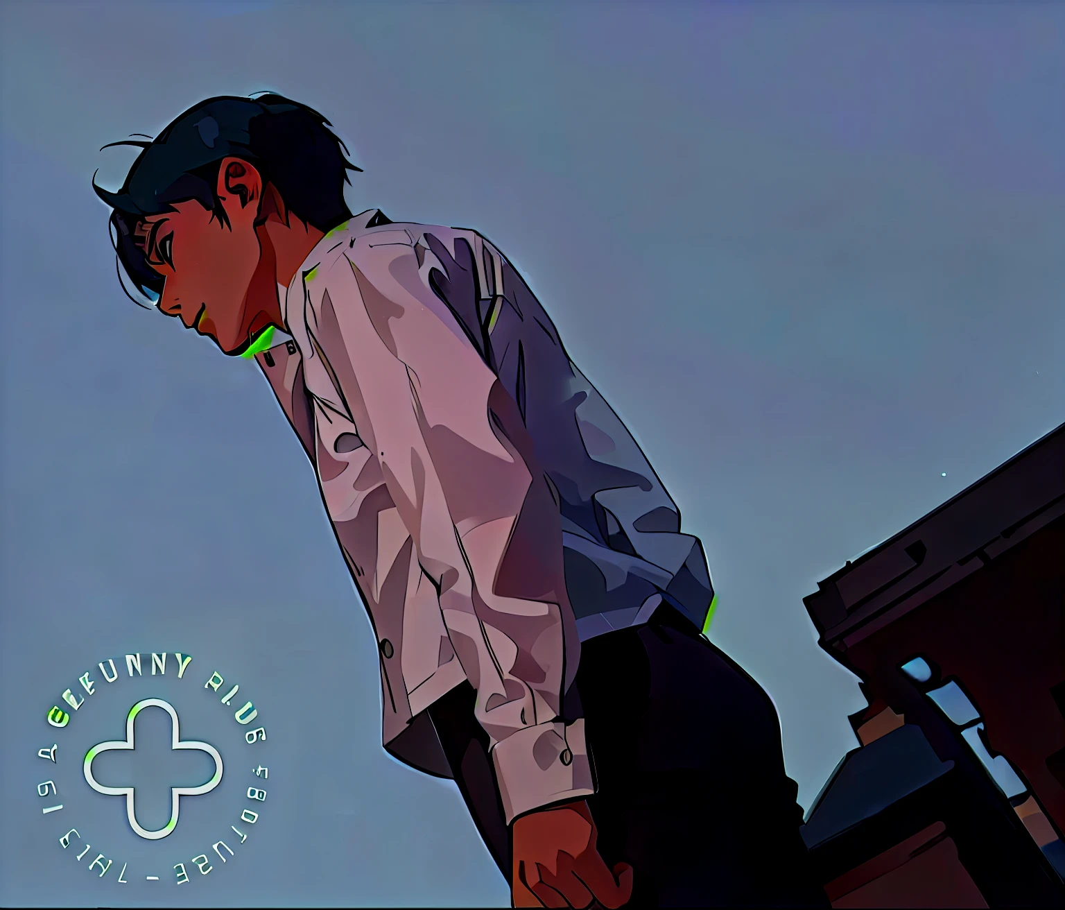 personaje de anime con gafas y una camisa blanca de pie sobre un techo, estilo anime 2d, De Evangelion, pose de anime guapo, hecho con estudio de pintor anime, ( evangelion ), Shinji, ( ( makoto shinkai ) ), arte oficial, kentaro miura art style, fanart oficial, tsunami behind him, pintado en estudio de pintor anime, cushart kenz