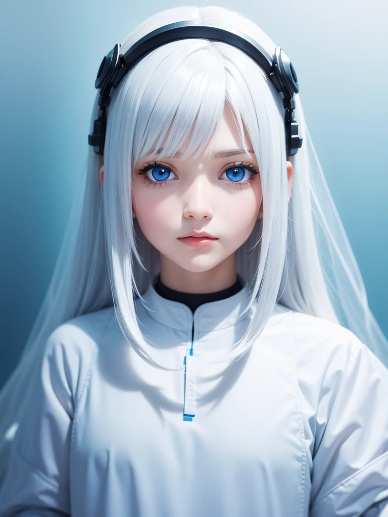 "Araf,With high resolution white plastic details, Light blue eyes."