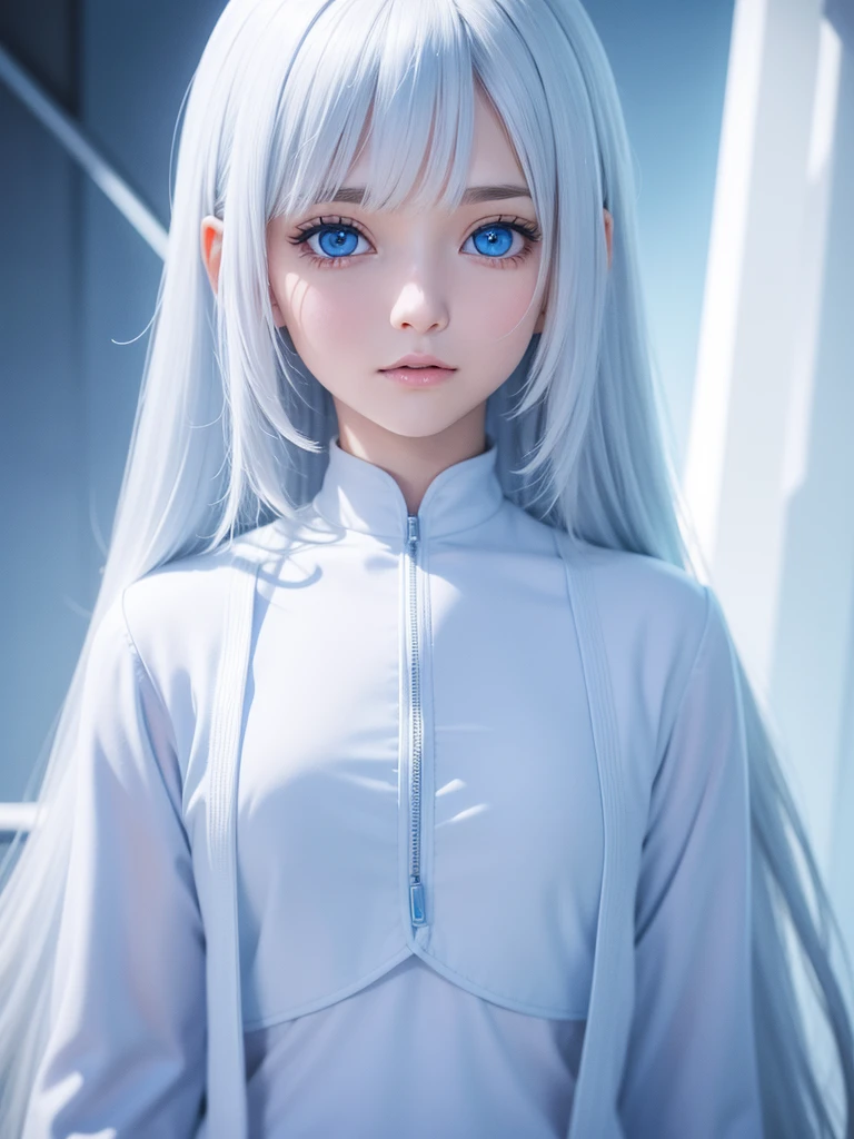 "Araf,With high resolution white plastic details, Light blue eyes."