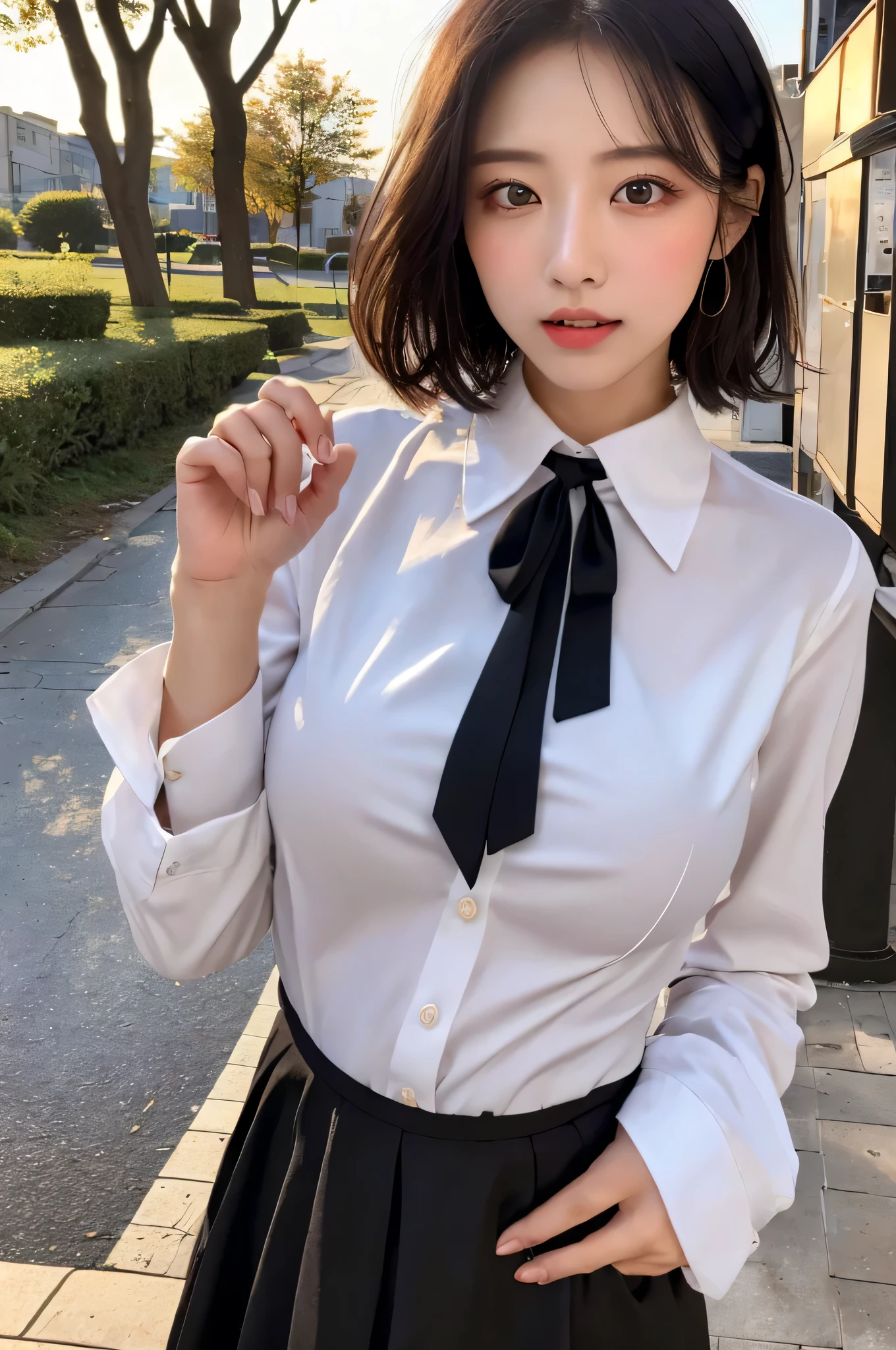 (最high quality, 8K, Super masterpiece:1.3)), sharp:1.2, perfect body beauty:1.4, slim abs:1.2, ((short to medium hair, big breasts:1.2)), Highly detailed face and skin texture
、(masterpiece), (portrait), (beautiful), (beautiful), (Upper body), (high quality), (beautiful clothings), (Professional angle), (Rule of thirds), (feminine), (woman), (woman), (beautiful),(Feminine characteristics), (21 years), alone, 1 woman, (attractive japanese), autumn, (-), (evening), (soft light), ((Serve tea)), (put your hand on your waist), ((Face looking down)), ((elegant)), (natural makeup), (big bust), (bow tie),(bob cut hair), (hair hairpin), (Partially open eyes), (brown eyes), (cute look), Fair skin, (Lace trim clothes), (maid dress), (bold outfit), (knee length ), (sweetheart neckline), ((Traditional Maid Coffee Background)), (medium range shot), beautiful hands, both hands, normal hand, upper arm, full hand, beautiful body, beautiful fingers, normal fingers, five fingers, five fingers, beautiful ears, normal ear, beautiful eyes, shining eyes, beautiful mouth, beautiful lips, sexy