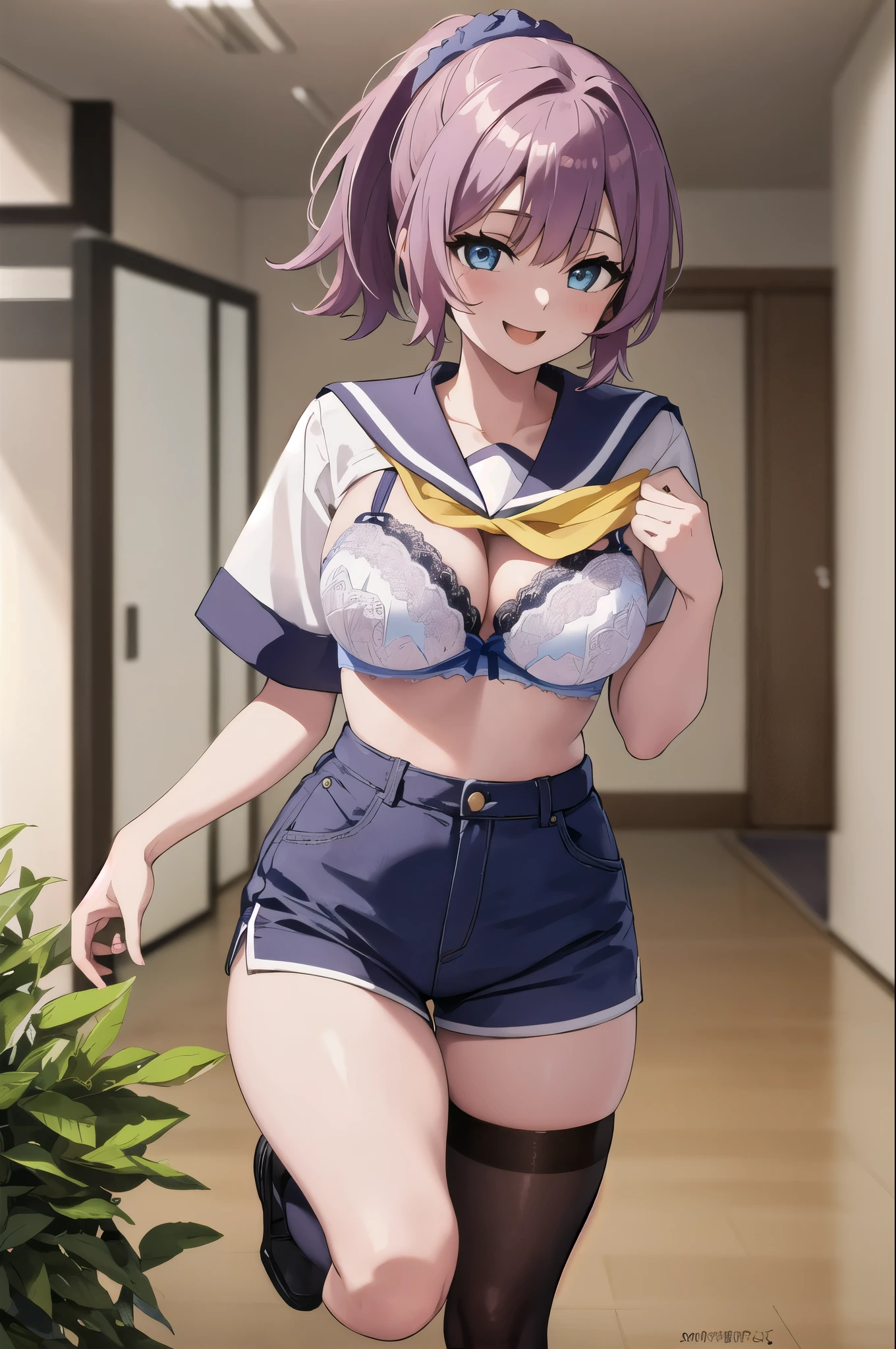 (masterpiece, highest quality:1.4), (Very detailed:1.2), {shape,Picturesque}, {Studio Light, Picturesque}, [Best Shadow],((1 girl))
(KonishiCSA)_(ShizumaCSA), (Alpha CDE:1.3)_(Gamma CDE:1.15),
break
(Perfect Anatomy), (Symmetrical eyes, Very detailed eyes, Beautiful Eyes), (Sharp eyeliner, Very detailed face, Beautiful Face), (blue eyes),(Short ponytail)
break
nice hands, Perfect hands, Guido Daniele,
break
1girl, alone,
break
Green leavesKC, (Green leaves) uniform, (white) serafuku, (hair) Scrunchie, (Lavender Blue) Sailor collar, (yellow) neckerchief, (Lavender Blue) Shorts, (black) Knee socks, shoes,
break
looking at viewer, Cowboy Shot, To the audience, smile, Open your mouth, (indoor, office, living room), (Hold the camera),From behind, お尻
break
(From behind)(panties), (bra), (In underwear), (Flashy underwear), (lingerie), 