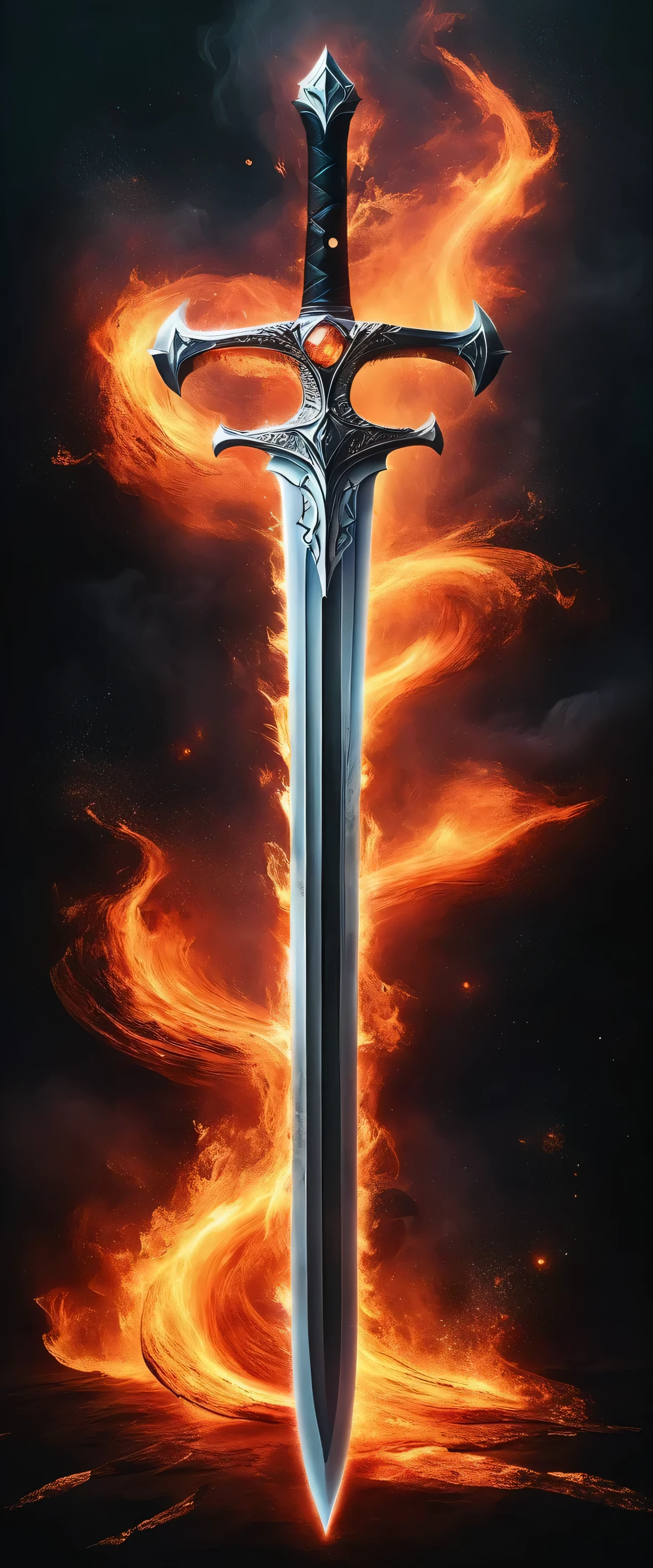 Close-up of a sword,The sword is burning with flames in the air, Flaming Sword, Fantasy Sword, Glowing sword, holding a Flaming Sword, Beautiful sword, Epic Fantasy Weapon Art, Magic Sword, Magic Sword, Sword Design, Fantasy Sword of warrior, fire and ice, wielding a Flaming Sword, Epic fantasy digital art style, fire staff, Glowing sword in hand