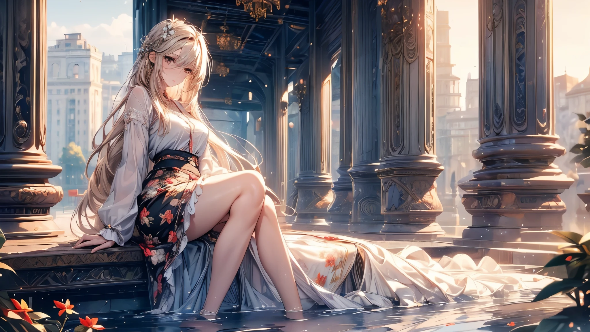 ((best quality, 8k, masterpiece: 1.3)), 1 Girl, Slim beauty: 1.3, (Long hair: 1.2), Floral Skirt, Long legs: 1.1, Super delicate face, Beautiful eyes, Double eyelids, outdoor, Octane Render