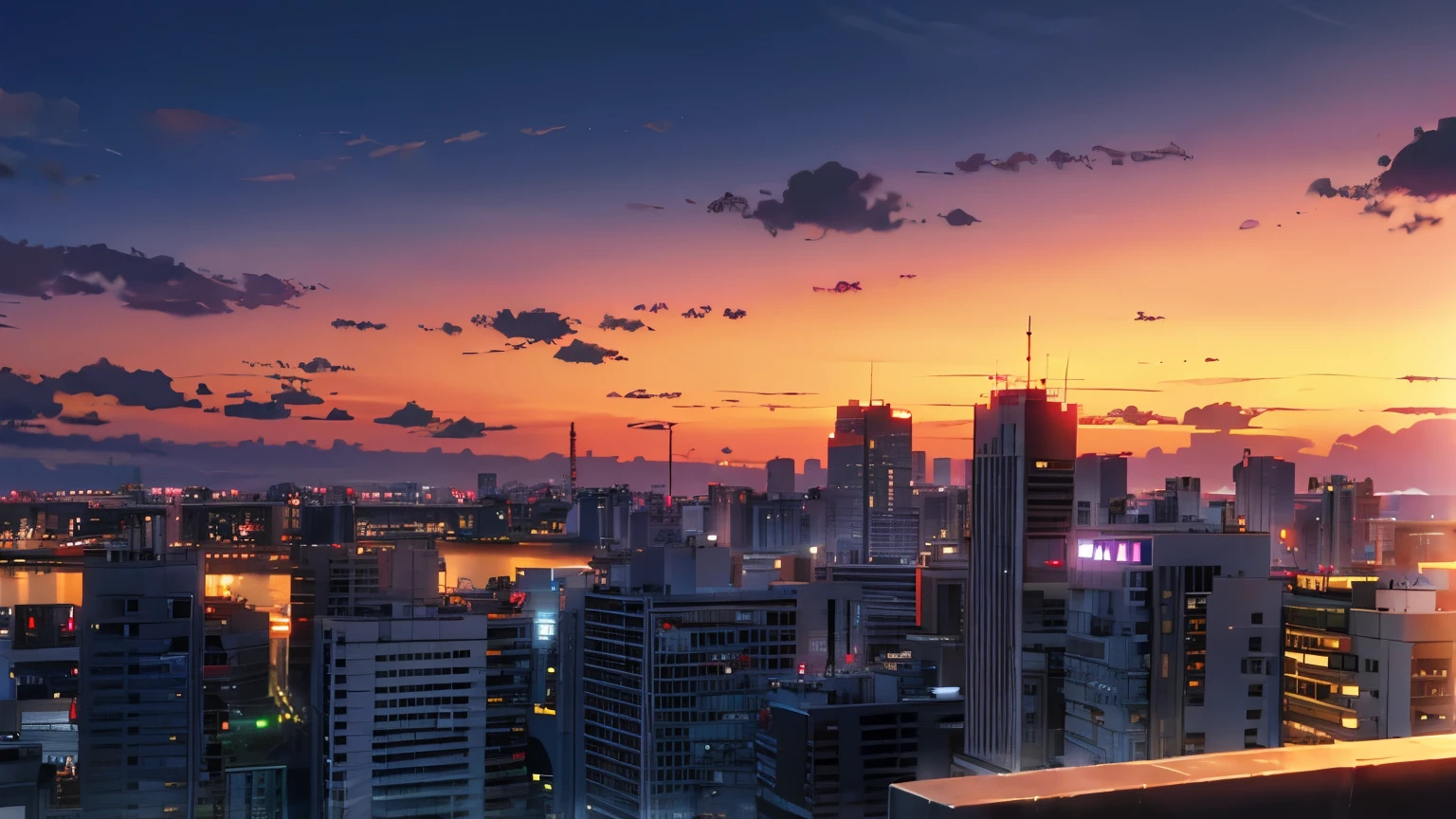 sunset、Cityscape、shinkai makoto