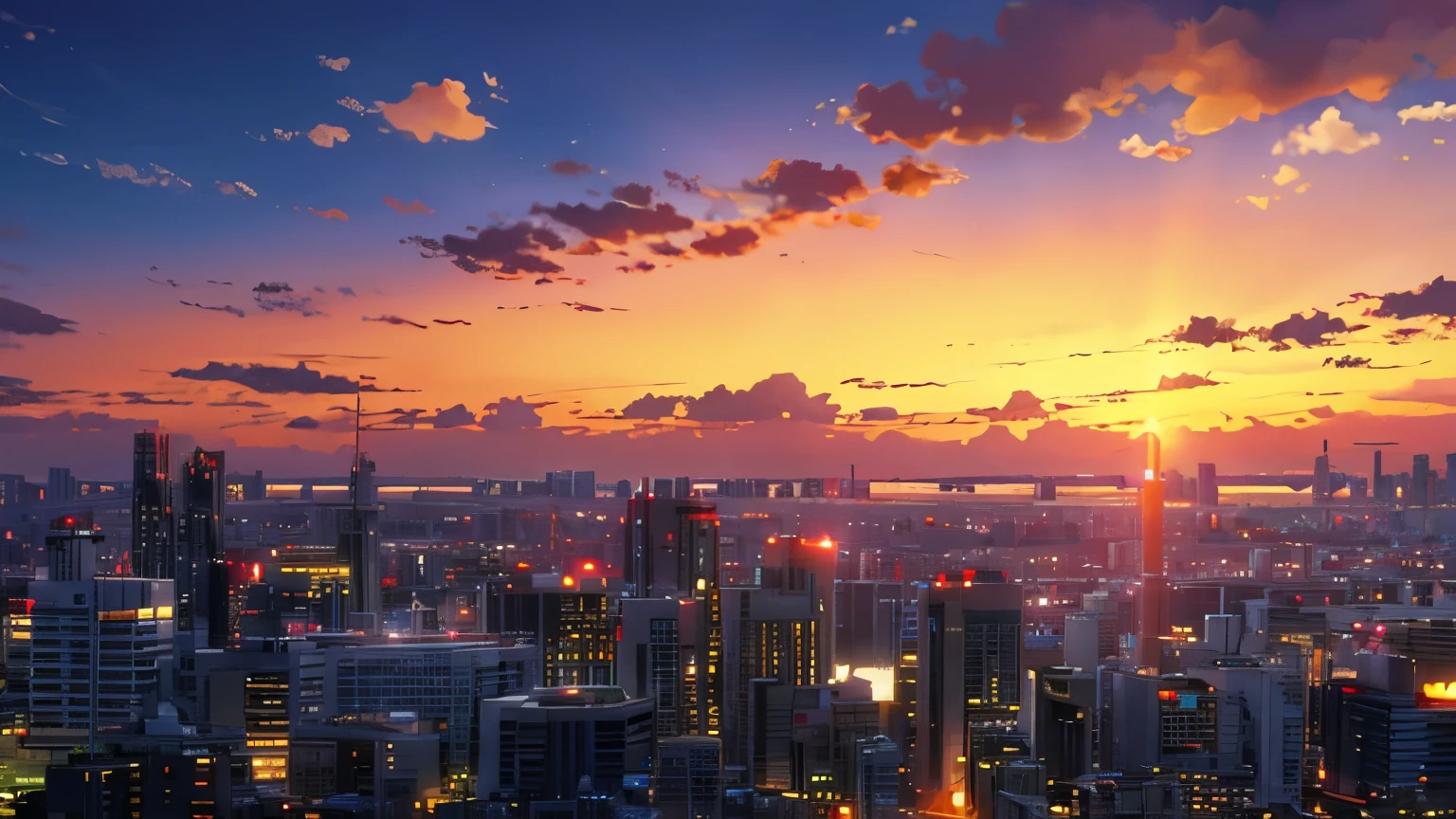 sunset、Cityscape、shinkai makoto