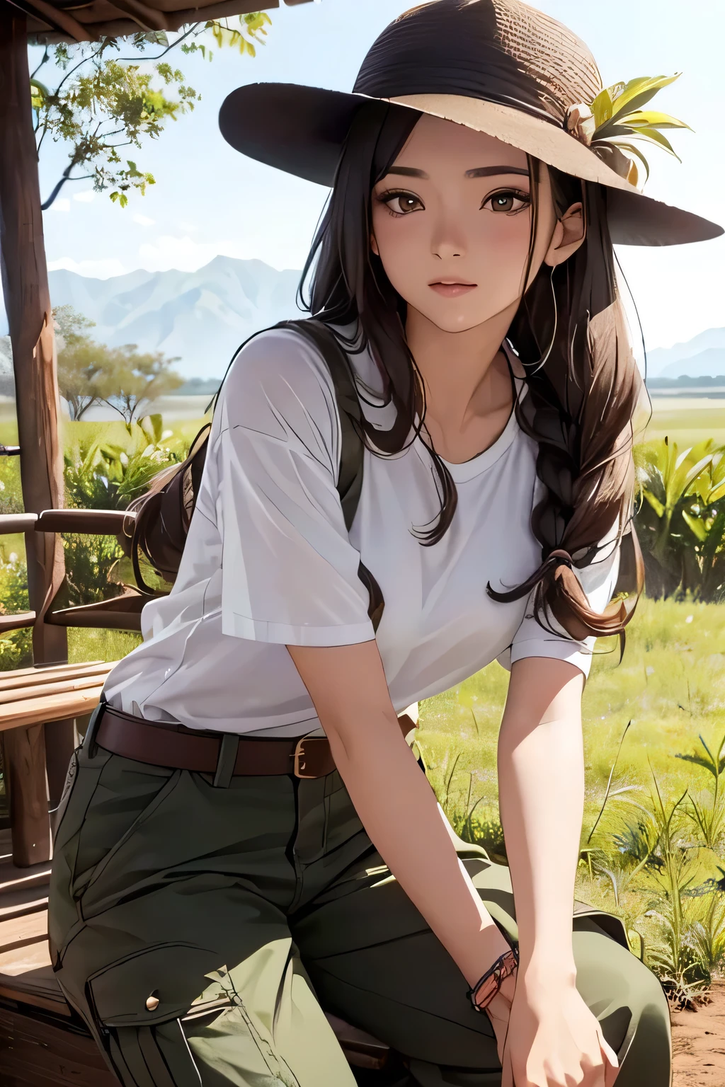 highest quality、High resolution、Detailed Background、(Beautiful face in every detail:1.4)、Anatomically correct、(Draw the usual number of fingers:1.2)、(Detailed facial expressions)、(Detailed eyes:1.2)、(Detailed eyes:1.2)、Beautiful, smooth skin、age beauty、(Highly detailed face:1.4)、cute hair color、Bobcut、ponytail、Braided long hair、Wavy Hairstyle、well-groomed eyebrows、Perfect body line、Wildlife Safari、Spectacular natural scenery、Excited、Cowboy Shot、
(A beautiful girl experiences rare encounters with wildlife and the beauty of nature:1.5)、
Land tours take you to wildlife habitats and sanctuaries in vehicles such as jeeps and trucks.、From large animals to small birds々You can see a variety of wildlife、Lion、elephant、giraffe、Leopard、Hippopotamuonkey、birds、Reptiles, etc.、
You can also enjoy wildlife photography.、Wildlife behavior and appearance varies depending on the time of day and season.、Serengeti National Park in Africa、
A lightweight shirt dress is perfect for hot weather.、Wear comfortable sandals on your feet.、Accentuate with hats and sunglasses、
We recommend shorts and a light blouse.、It is a good idea to choose shorts that are easy to move in and a long-sleeved blouse that will also protect your arms and neck from the sun.、Wear comfortable sneakers on your feet.、
Cargo pants are a functional and stylish choice、Cargo pants have many pockets to store your essentials.、Pair it with a T-shirt for a casual look、Pair it with boots for an outdoor look、cute