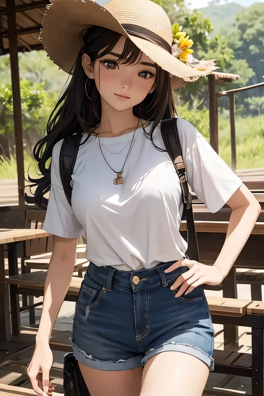 highest quality、High resolution、Detailed Background、(Beautiful face in every detail:1.4)、Anatomically correct、(Draw the usual number of fingers:1.2)、(Detailed facial expressions)、(Detailed eyes:1.2)、(Detailed eyes:1.2)、Beautiful, smooth skin、Teenage beauty、(Highly detailed face:1.4)、cute hair color、Bobcut、ponytail、Braided long hair、Wavy Hairstyle、well-groomed eyebrows、Perfect body line、Wildlife Safari、Spectacular natural scenery、Excited、Cowboy Shot、

(A beautiful girl experiences rare encounters with wildlife and the beauty of nature:1.5)、

Land tours take you to wildlife habitats and sanctuaries in vehicles such as jeeps and trucks.、From large animals to small birds々You can see a variety of wildlife、Lion、elephant、giraffe、Leopard、Hippopotamuonkey、birds、Reptiles, etc.、
You can also enjoy wildlife photography.、Wildlife behavior and appearance varies depending on the time of day and season.、Serengeti National Park in Africa、

A lightweight shirt dress is perfect for hot weather.、Wear comfortable sandals on your feet.、Accentuate with hats and sunglasses、
We recommend shorts and a light blouse.、It is a good idea to choose shorts that are easy to move in and a long-sleeved blouse that will also protect your arms and neck from the sun.、Wear comfortable sneakers on your feet.、
Cargo pants are a functional and stylish choice、Cargo pants have many pockets to store your essentials.、Pair it with a T-shirt for a casual look、Pair it with boots for an outdoor look、cute