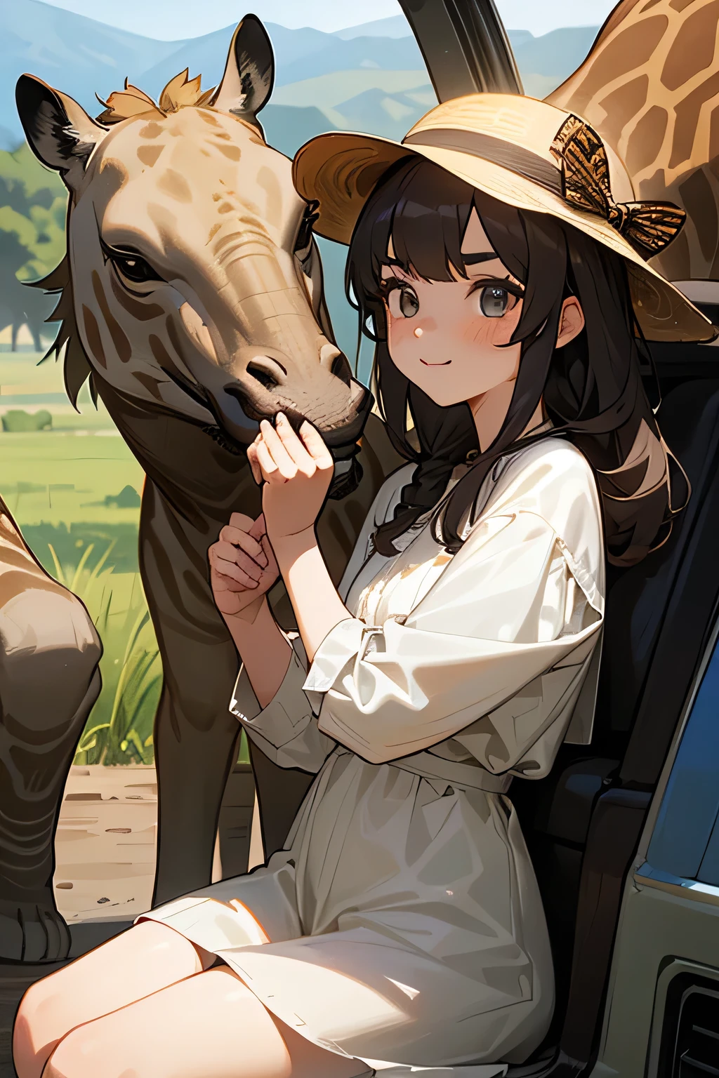 highest quality、High resolution、Detailed Background、(Beautiful face in every detail:1.4)、Anatomically correct、(Draw the usual number of fingers:1.2)、(Detailed facial expressions)、(Detailed eyes:1.2)、(Detailed eyes:1.2)、age beauty、(Highly detailed face:1.4)、Bobcut、ponytail、Braided long hair、Wavy Hairstyle、well-groomed eyebrows、Perfect body line、Wildlife Safari、Spectacular natural scenery、Excited、A fun atmosphere、A big smile、Show upper body、
(Two beautiful girls photographed with wild animals in the background:1.5)、
Land tours take you to wildlife habitats and sanctuaries in vehicles such as jeeps and trucks.、From large animals to small birds々You can see a variety of wildlife、Lion、elephant、giraffe、Leopard、Hippopotamuonkey、birds、Reptiles, etc.、Serengeti National Park、Masai Mara National Reserve、Kruger National Park、Rocky Mountains、
A lightweight shirt dress is perfect for hot weather.、Wear comfortable sandals on your feet.、Accentuate with hats and sunglasses、We recommend shorts and a light blouse.、It is a good idea to choose shorts that are easy to move in and a long-sleeved blouse that will also protect your arms and neck from the sun.、Wear comfortable sneakers on your feet.