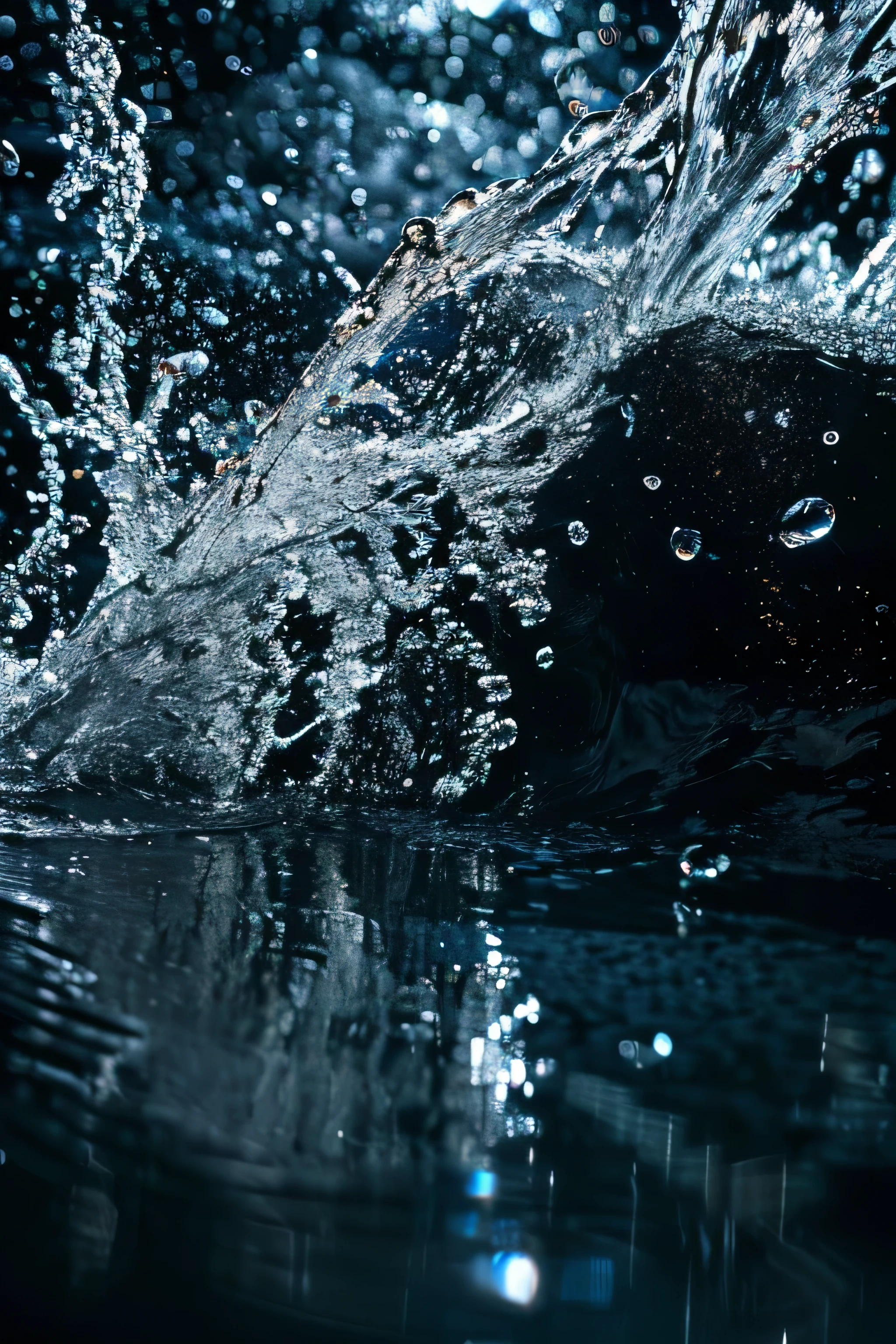 (((32ｋ,High detail,High Detail、masterpiece,Attention to detail))),RAW Photos & Realistic atmosphere,Detailed water splashes, photo realistic, water splash, Beautiful Water, Beautiful Water Splashes, Black Background, Dynamic water splashes、