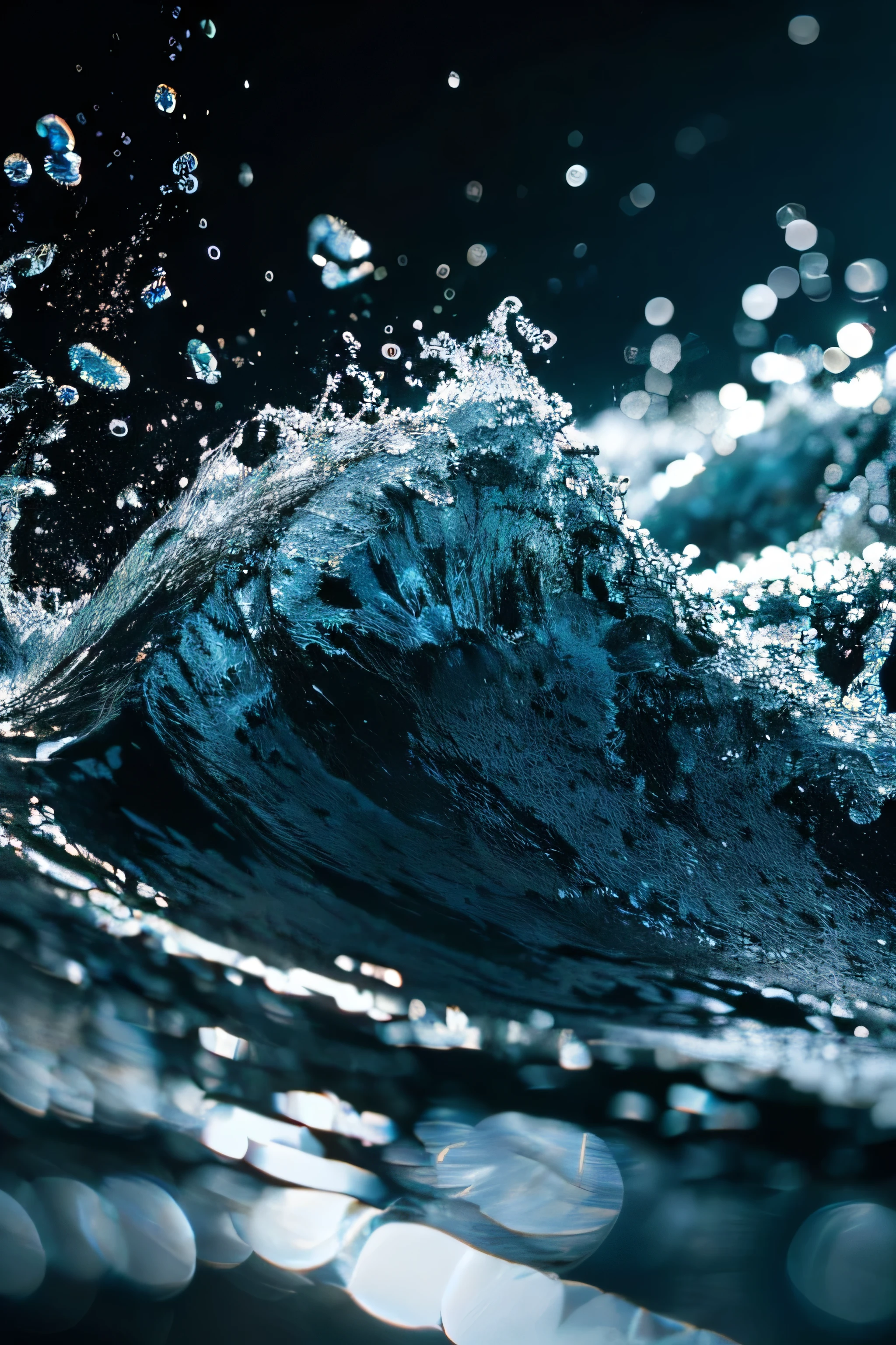 (((32ｋ,High detail,High Detail、masterpiece,Attention to detail))),RAW Photos & Realistic atmosphere,Detailed water splashes, photo realistic, water splash, Beautiful Water, Beautiful Water Splashes, Black Background, Dynamic water splashes、