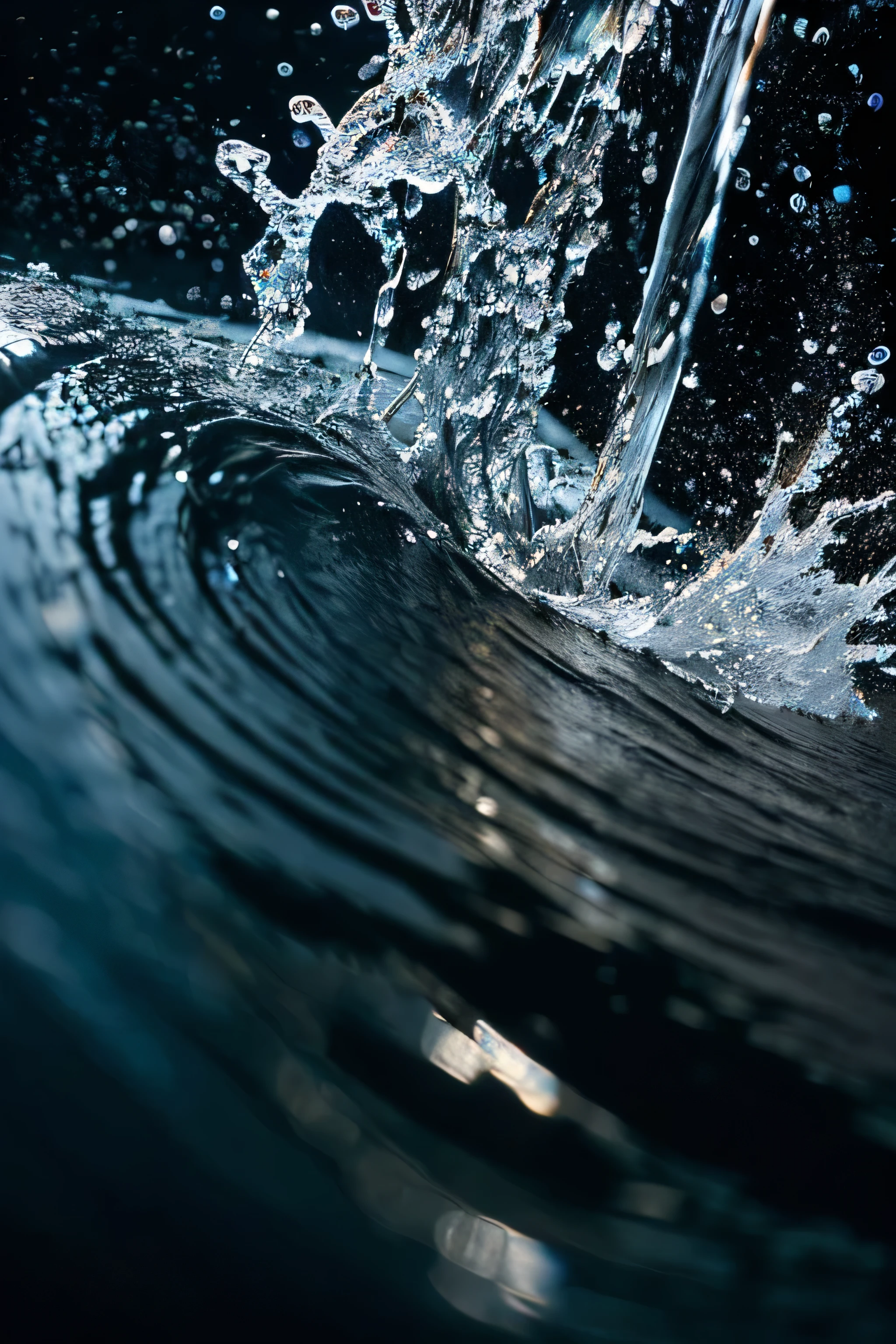(((32ｋ,High detail,High Detail、masterpiece,Attention to detail))),RAW Photos & Realistic atmosphere,Detailed water splashes, photo realistic, water splash, Beautiful Water, Beautiful Water Splashes, Black Background, Dynamic water splashes、