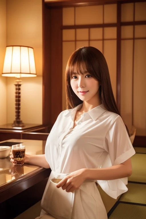 Japanese　Hotel　Standing in the lounge　looking at the camera　beautiful　woman　White shirt or blouse　beautiful　Elegant　looking at the camera　１０generationまたは２０generation