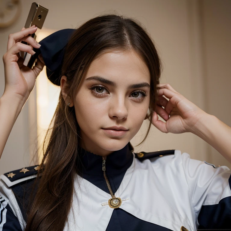 Arafed woman in uniform saluting at camera., cara extremadamente hermosa, hermosa chica modelo, cara muy hermosa, hermoso rostro delicado, cara hermosa y afilada, cara hermosa y atractiva, hermosa cara atractiva, preciosa cara delicada, Hermosa chica modelo, hermoso rostro realista, hermoso retrato de cara, cara ultra hermosa, cara hermosa detallada, hermosa modelo femenina, hermoso rostro realista
