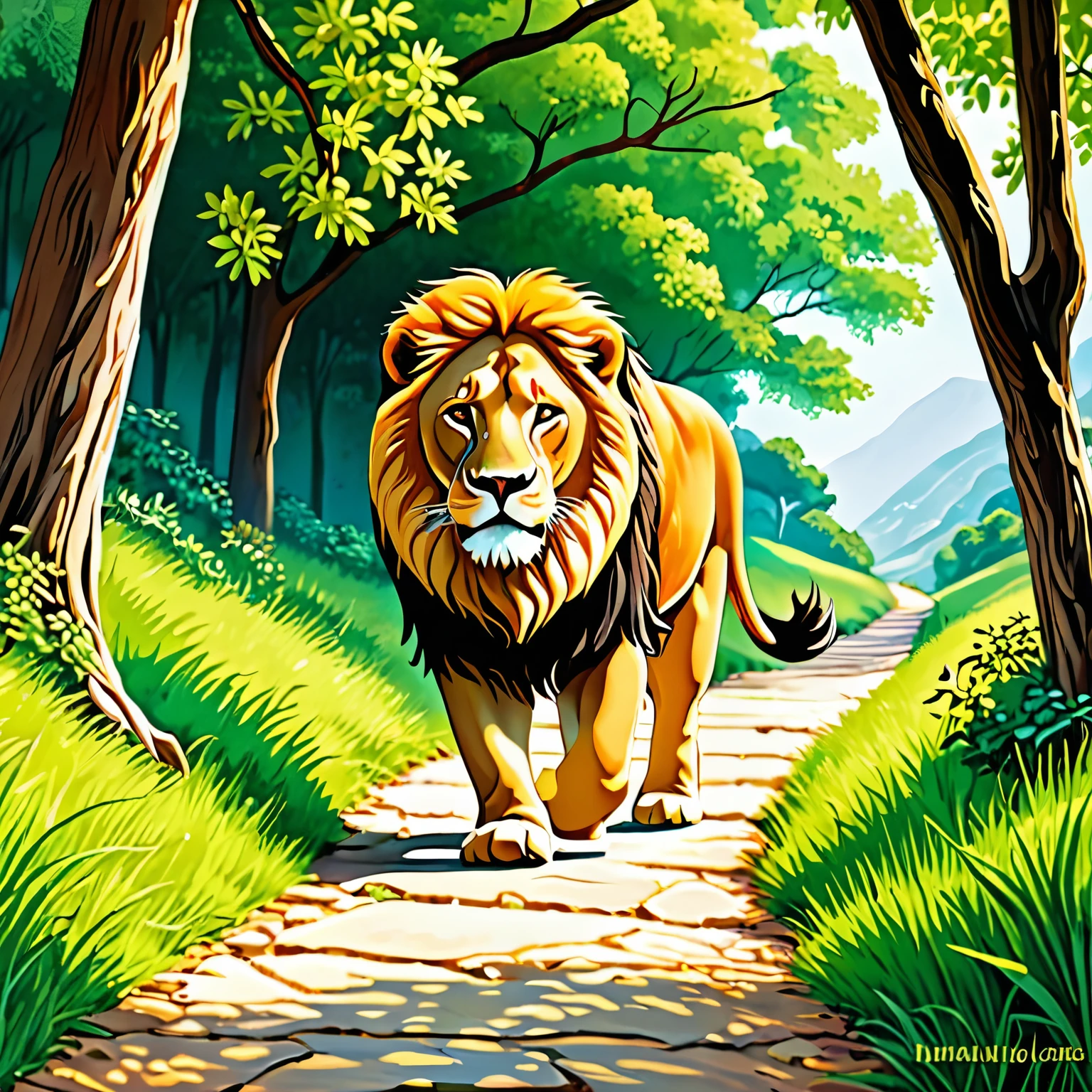 Lion walking in the Jung