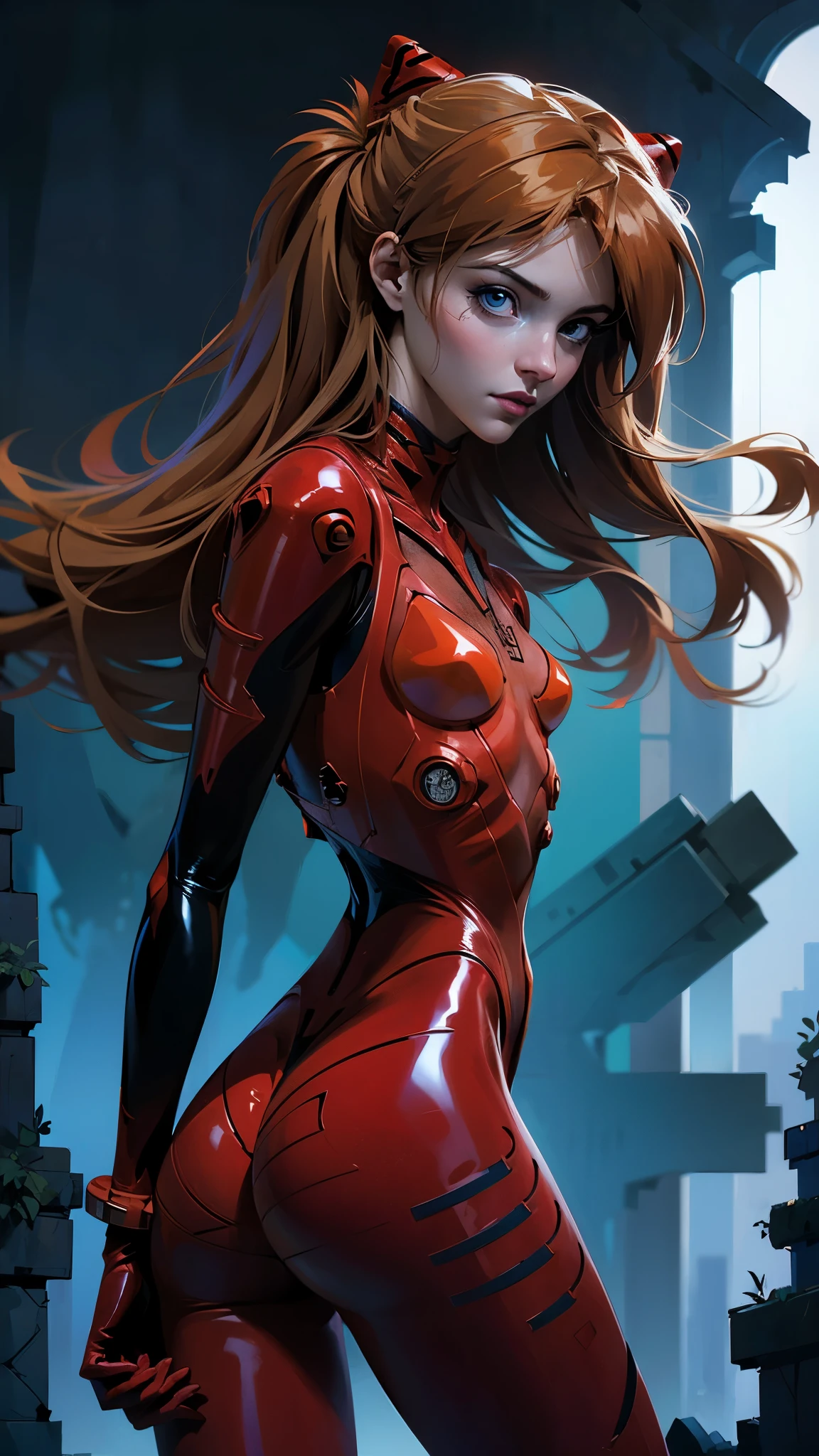  (rear view, backside view),Evangelion de Asuka Langley, una mujer impresionante, (cabello largo white canoso :1.4), confidently using her phone on a vibrant city street in modern clothing,(white latex bodysuit :1.4) ((abdominales delgados:1.4)), ((Ombligo expuesto)), ((abdominales cortados en v:1.3)), ,(Fondo de ruinas de mazmorra en ruinas:1.4 ), realista, super detail, ((Obra maestra)), (cinematic lighting), ((dark lighting)), (Asuka Langley:1.4),( Asuka Langley V2.1), More detailed 8K.motor irreal:1.4,UHD,La mejor calidad:1.4, fotorrealista:1.4, textura de la piel:1.4, obra maestra:1.8,obra-prima, mejor calidad,objeto Objeto], (detailed face features:1.3),(Las proporciones correctas),(Ojos hermosos azules),  (pose vaquero),( face detailed :1.4), (rear view, backside view),(tiene un culo hermoso), (Cinematic V2.1),( no mutaciones), (perfect anatomy) 