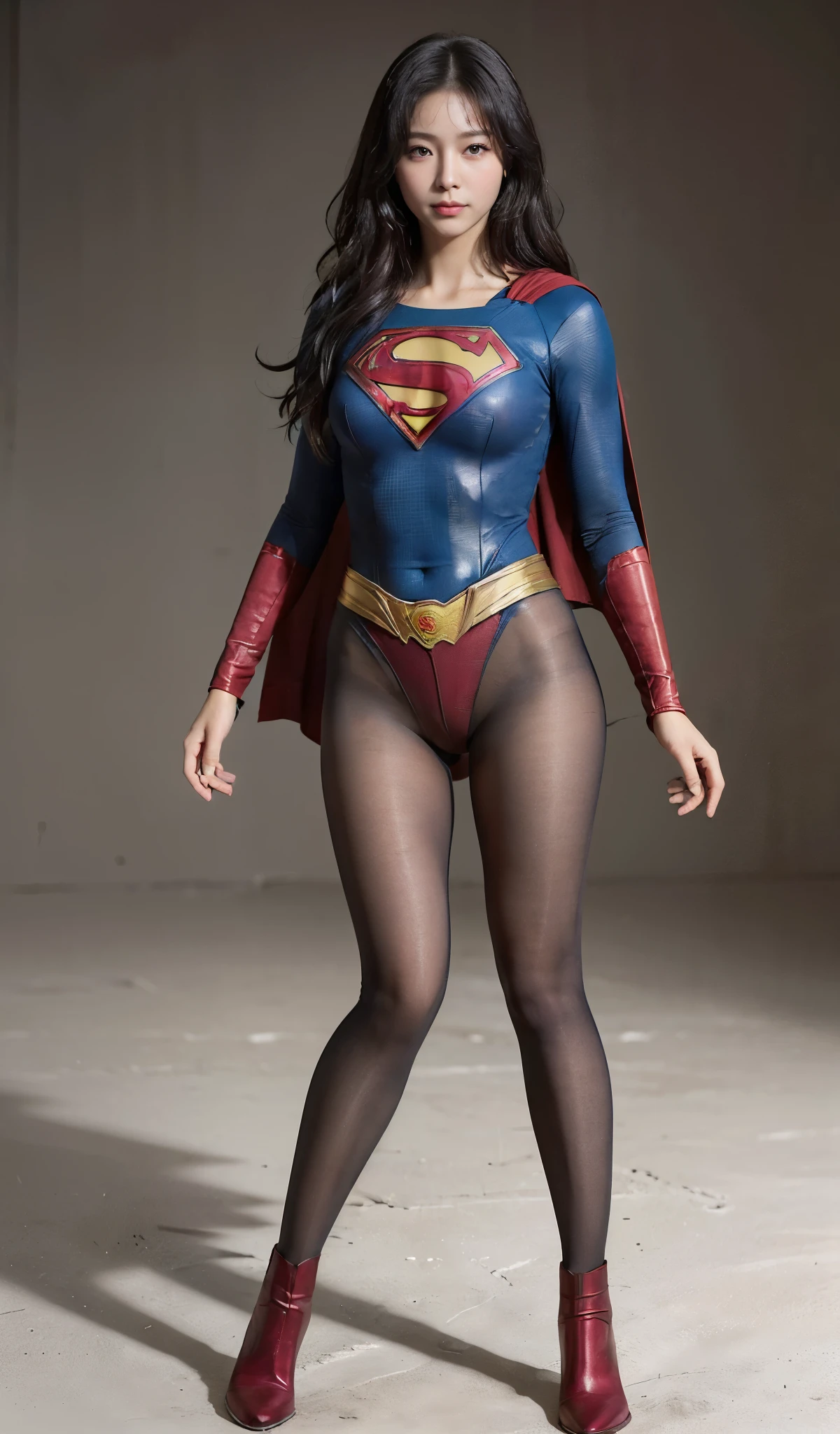 No background、(((Improve your style)))、(((Model Body Type)))、(((Beautiful legs in black tights.)))、(((Legally express the beauty of your smile)))、((((Make the most of your original images)))、(((Supergirl Costume)))、(((A form-fitting Supergirl costume)))、(((Beautiful Hair)))、(((suffering)))、(((Please wear black tights....、Wear red boots)))、((Best image quality、8k))、((highest quality、8k、masterpiece:1.3))、(((Preserve background )))、Sharp focus:1.2、Beautiful woman with perfect figure:1.4、Slim Abs:1.2、Wet body:1.5、Highly detailed face and skin texture、8k