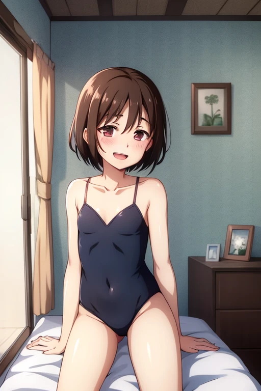 ((highest quality)), ((masterpiece)), (be familiar with), Perfect Face, indoor, Bedroom, Watching the audience,
One woman, Ieiri Glass,
Open Mouth, Ecstatic expression, blush, smile,
Small breasts, Flat Chest, Young Girl, , , Girl,
Short Hair, short hair,
Leg spread,