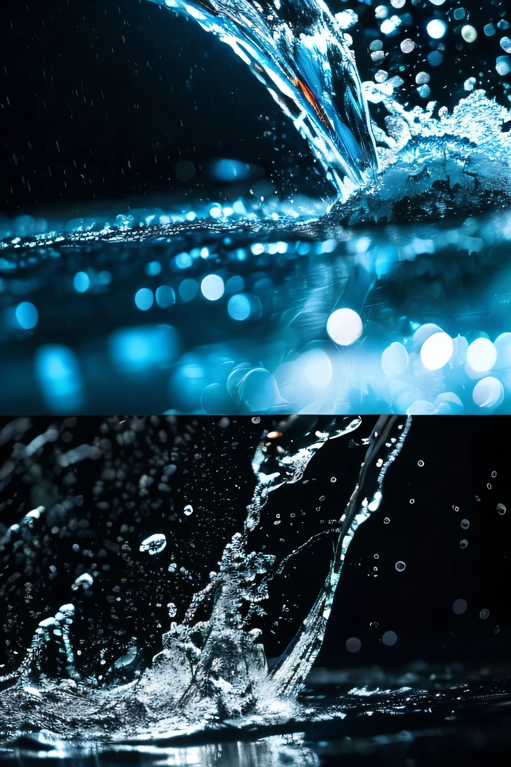 (((32k,High detail,High Detail、masterpiece,Attention to detail))),RAW Photos & Realistic atmosphere,Detailed water splashes, photo realistic, water splash, Beautiful Water, Beautiful Water Splashes, Black Background, Dynamic water splashes、((Splashes of water when something is dropped onto still water))