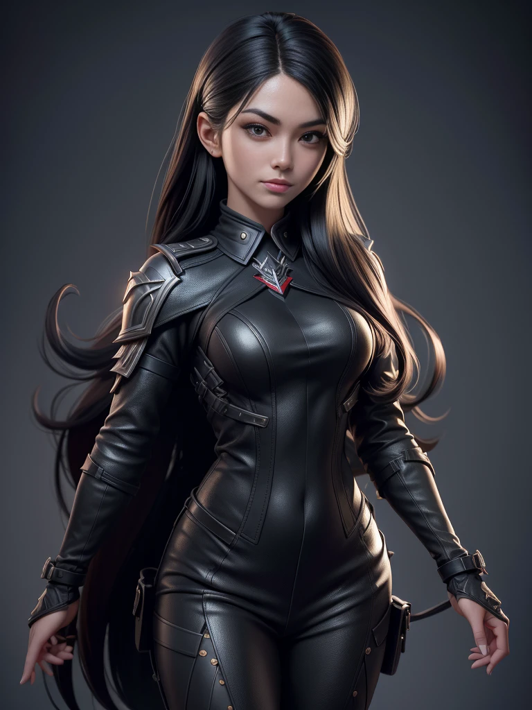 best quality, (original photo:1.2), (masterpiece:1.4), (Reality:1.4), (high resolution:1.4), Depth of Field, Airline stewardess, Complex details, 8k, Extremely detailed, Perfect lighting, Epic Background, Solitary, Ultra-detailed photos, ((portrait digital art)) Unreal Engine 5 8K UHD Girl, concept art, Character concept design, Wearing black leather bodysuit and shoulder armor, Red carpet, Black long hair, ((Assassin Girl)), best quality, masterpiece, Ultra Detailed, Clear focus, Female pose