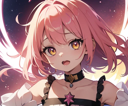 Pink Hair　Yellow Eyes　anime　Magical girl　Young children　Baby Face　Open your mouth　Big eyes