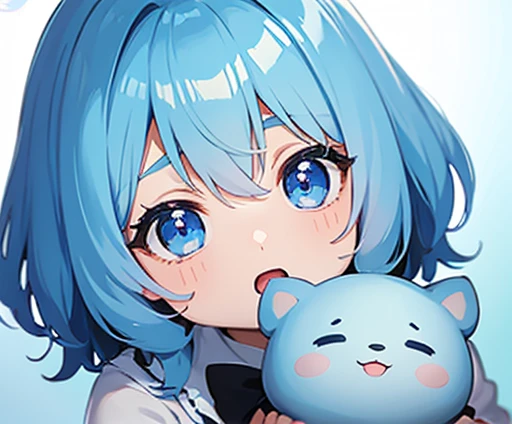 Light blue hair blue eyes anime Magical girl Young children Baby Face Open your mouth Big eyes