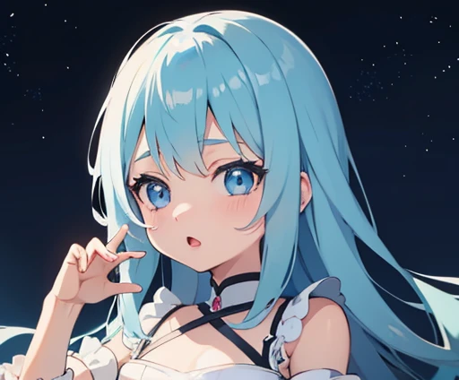 Light blue hair blue eyes anime Magical girl Open your mouth Big eyes