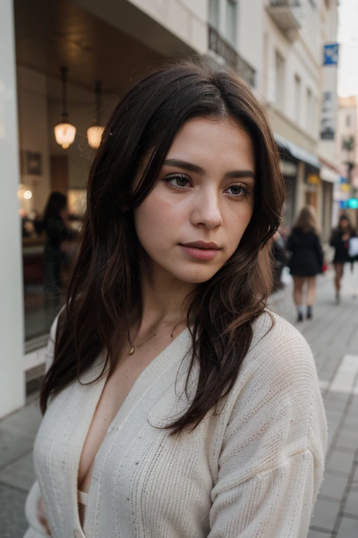 fotografia profissional de uma linda garota norueguesa em roupas de inverno com cabelos loiros longos e ondulados, olhar sensual e sedutor, beautiful symmetrical face, linda maquiagem natural, wearing elegante warm winter fashion clothing, ((parado do lado de fora na rua nevada da cidade)), impressionante ambiente urbano moderno, ultra realistic, arte conceitual, elegante, Altamente detalhado, intricado, sharp focus, profundidade de campo, f/1. 8, 85mm, medium shot, meio do tiro, (((professional color grading))), luz difusa suave e brilhante, (volumetric fog), Trends on Instagram, hd 4k, 8k