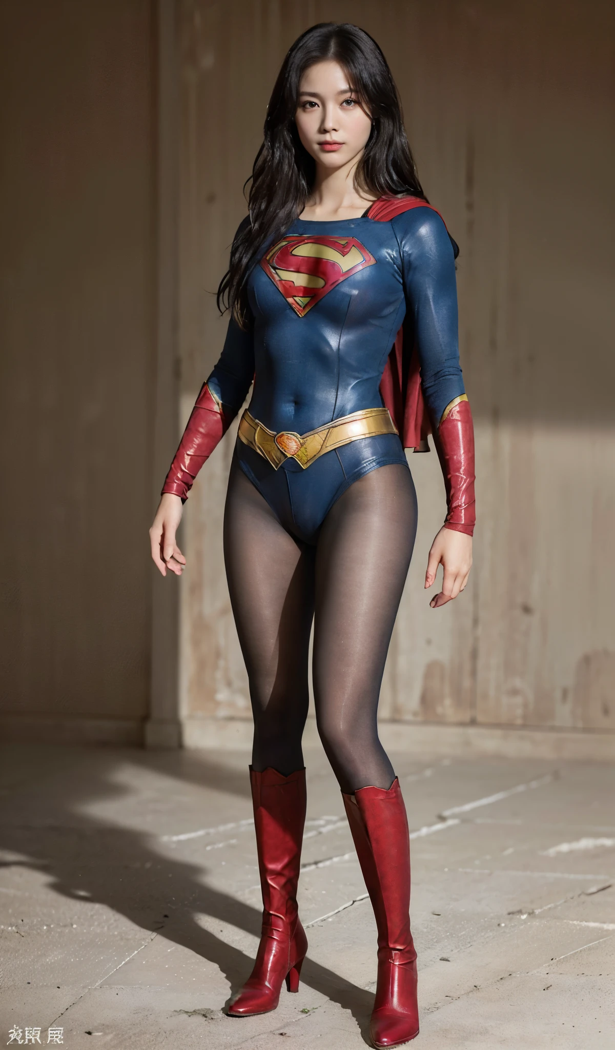 No background、(((Improve your style)))、(((Model Body Type)))、(((Beautiful legs in black tights.)))、(((Legally express the beauty of your smile)))、((((Make the most of your original images)))、(((Supergirl Costume)))、(((A form-fitting Supergirl costume)))、(((Beautiful Hair)))、(((suffering)))、(((Please wear black tights....、Wear red boots)))、((Best image quality、8k))、((highest quality、8k、masterpiece:1.3))、(((Preserve background )))、Sharp focus:1.2、Beautiful woman with perfect figure:1.4、Slim Abs:1.2、Wet body:1.5、Highly detailed face and skin texture、8k