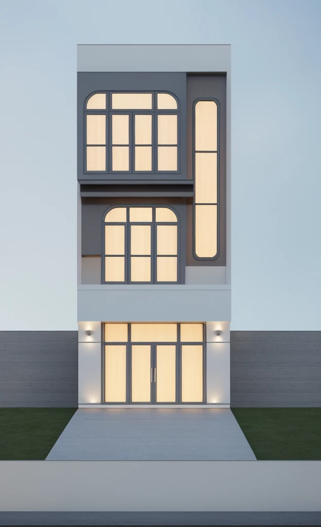 PLATFORM KTHOUSE, 1 morden villa, main material of villa about build color wall:1.2 glass panel:1.1 and stone:1.2, 1large yard, 1 road runs in front of the house, (RAW photo, real, best quality, masterpiece:1.2), look morden minimalist, 1 road in front of the house, dynamic lighting:1.3, (hyper realistic, photo-realistic:1.2), high quality, (dark lighting:1.2), perfect lighting, archdaily, no human
