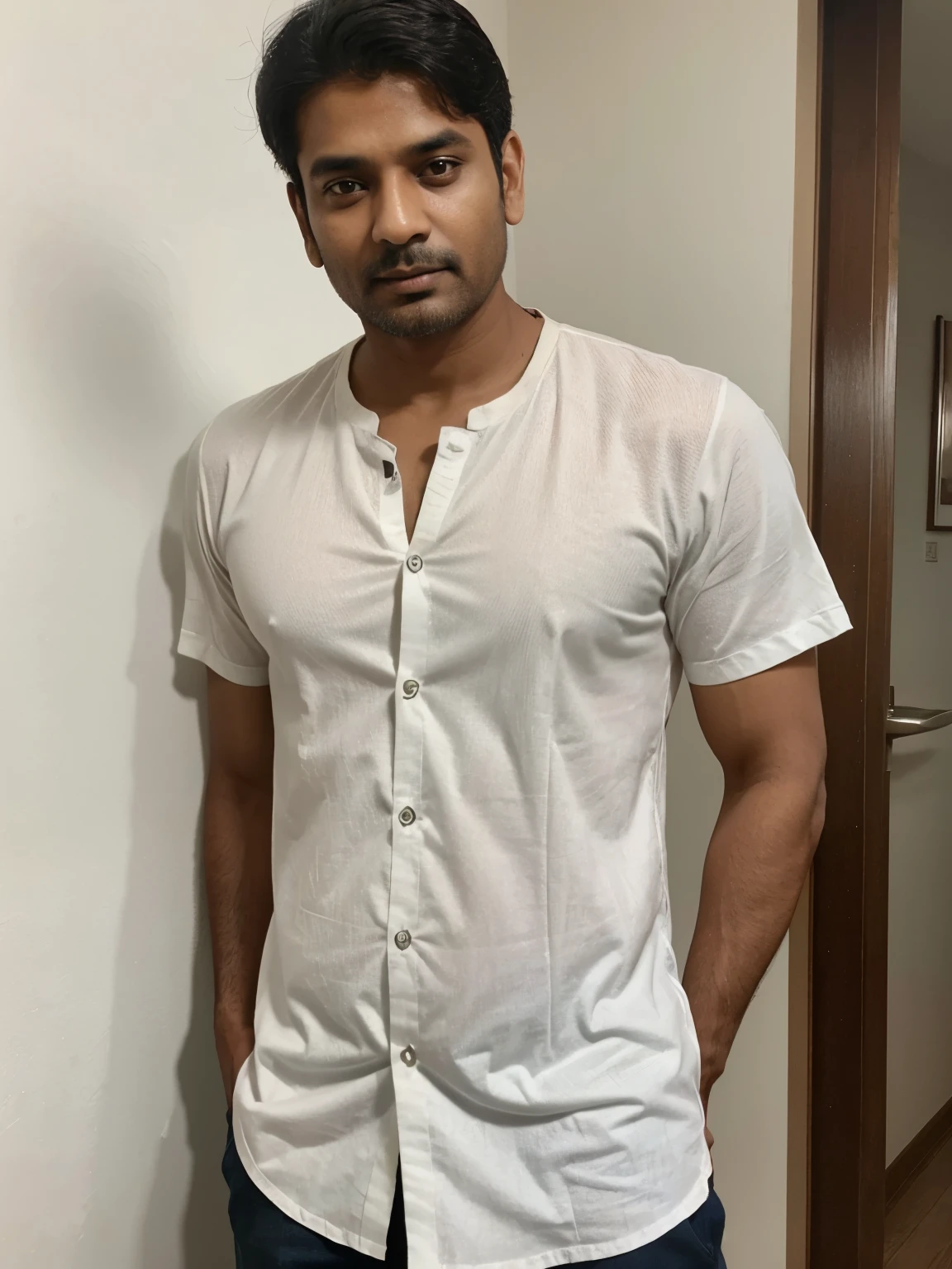 Image of an indian man about 35 age with simple dress and style , more slim, wearing a shirt , good looking 