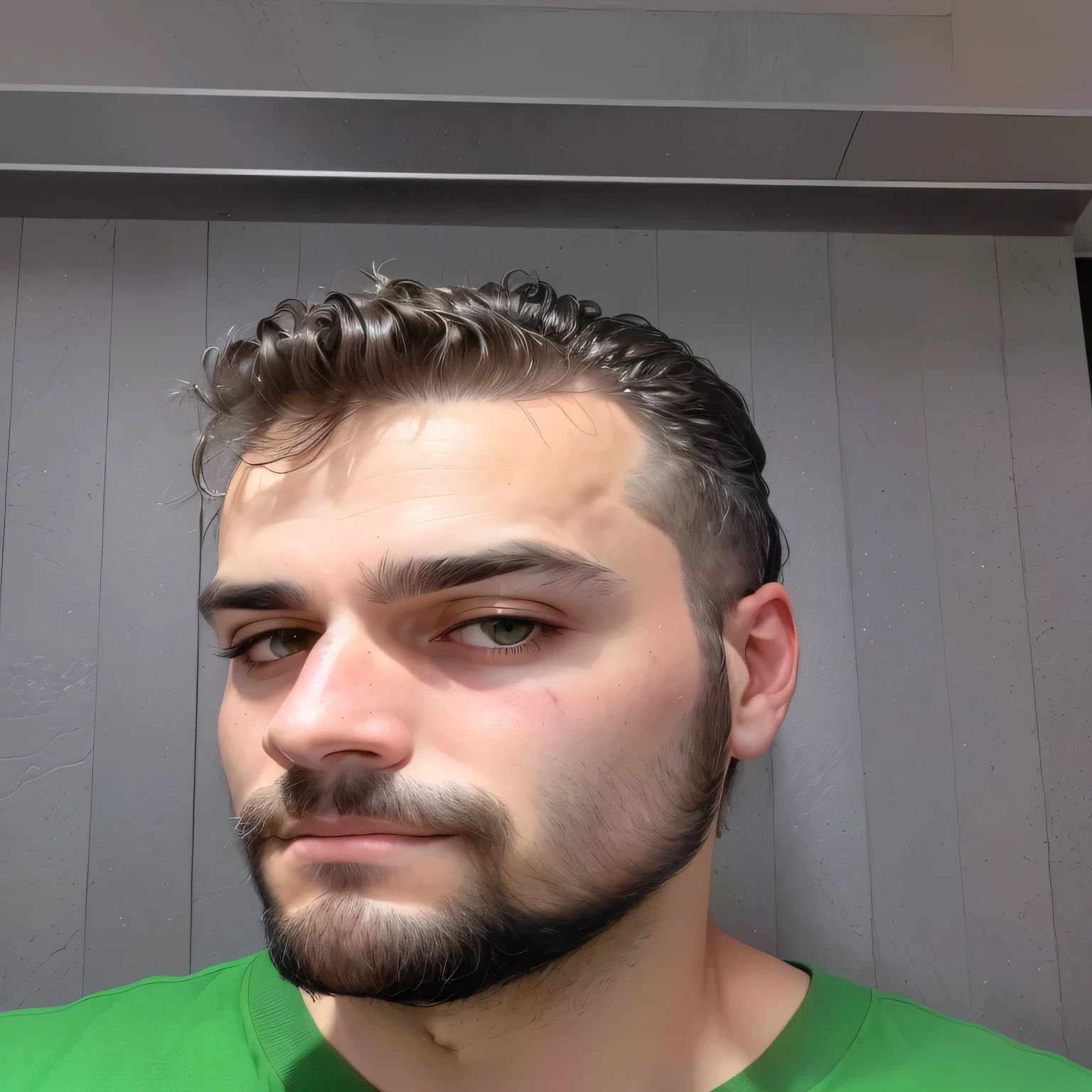 tem um homem com barba e camisa verde, muscle contraction coil / jogador ludwig, with a barba pequena, barba pequena, barba fina, barba curta, restolho curto, neck beard, Sem barba, barba por fazer, barba curta e desalinhada, sem barba, cerca de 3 5 anos, leve barba por fazer, barba por fazer, 28 anos de idade