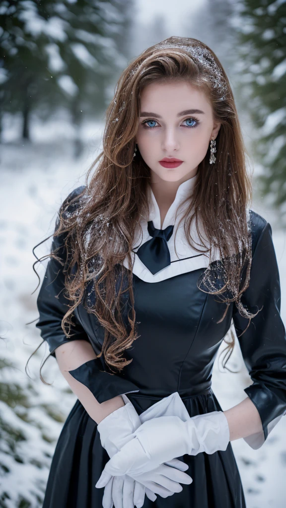 1 miniature Beautiful beautiful woman - Yuan Sayuki, ((top quality, 8K, Masterpiece:1.retty woman, 1 woman, huge breasts:1.3, a slim body:1.1, lush GINGER long hair with 2 buns, (shower, wet body, wet clothes:1.1), very detailed face, detailed lips, detailed eyes, double eyelids, Detailed blue eyes, чрезвычайно Detailed Outstanding Blue Eyes, long GINGER wet hair, GINGER wet hair, Detailed Outstanding Blue Eyes, innocent look at the viewer, very wet wavy white hair, Detailed Outstanding Blue Eyes, huge cross earrings, Outdoors, badges behind, gothic maid uniform, sexy maid dress, bare chest, huge chest tattoo, detailed huge catholic cross earrings, chest tattoo, Outside, wear a silver cross (Detailed cross shape), reality mode, wet breasts, black necklace, human crowd behind, black latex gloves, hair of white snowy colour, night time, red neon lights, demonic nun, nimbus (golden lighting ring above her head), angel, snowy weather, sexy pose, white lingerie, black maid dress, detailed flower wreath made of different colours, open chest