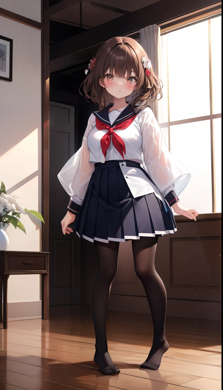One Girl、Positive、Configuration from below、Full body portrait、Brown haired、Medium Haircut、blush、Absolute area、Knee socks、Knee-length、stockings、pantyhose、レースpantyhose、White underwear、No shoes、White pleated skirt、school uniform、Japanese high 、Summer clothes、Inside the house、Daytime、(Very big boobs)、((Full Body Lesbian))、masterpiece、(highest quality)、
Panties around the ankles