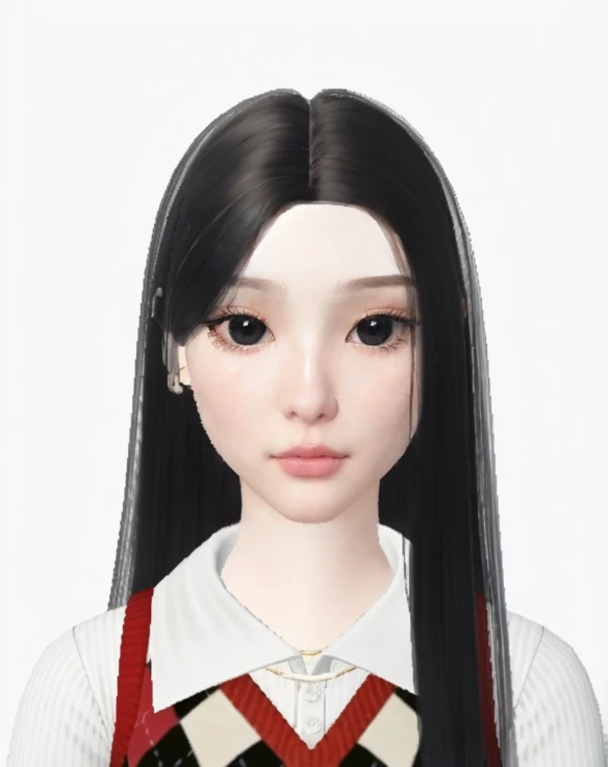 a close up of a person with long black hair wearing a sweater, inspired by Sim Sa-jeong, hyperrealistic teen, with very highly detailed face, kawaii realistic portrait, detailed long black hair, inspired by Ma Yuanyu, single realistic face, with fully detailed faces, realistic young anime girl, straight hairstyle, hyperrealistic , realistic