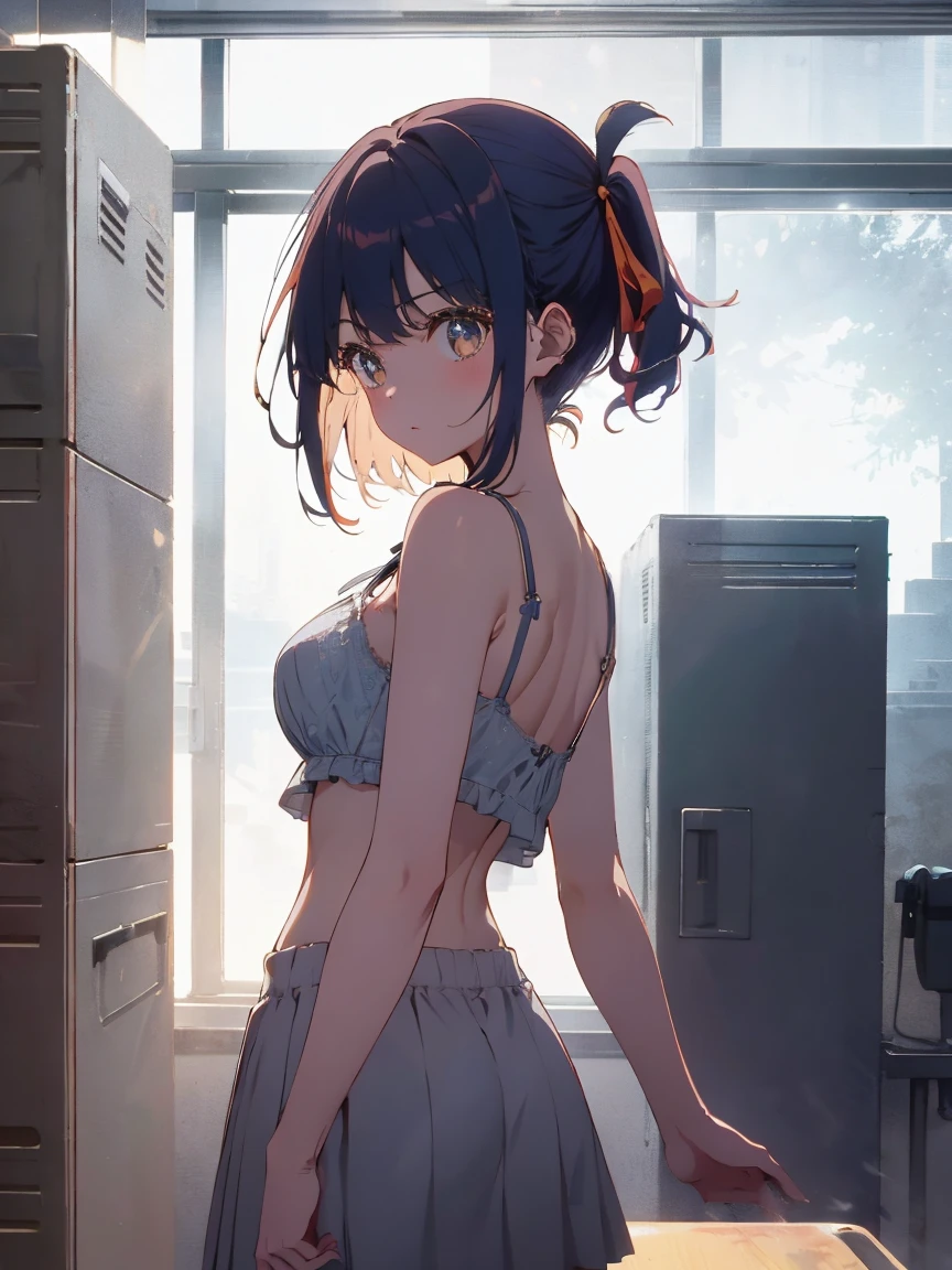 (highest qualityのイラスト:1.2), (cute girl:1.1), (1 girl, alone:1), (2 girls、8-year-old、、、small、cute、cute、small胸、 Very detailedな目:1.2)、(Yuri、kiss、Hug from behind、grab、eyes half closed、eye contact:1.Sweat、I was embraced、blush:1.1)、 break White Bra、ピンクのgood、Blue Bra、Green bra、Grey Bra、light Grey Bra、 Striped bra、水玉模様がgood、goodチェック柄、 cute、good、kids good、sporty、camisole、Cotton panties、School Skirt、Blake Black Hair、Blue Hair、Brown Hair、extra belly short hair、 short hair、Middle Hair、Hair length、Wavy Hair、Curly Hair、Pale pink braids、Princess Cut、Bobcut、Twin tails、低いTwin tails、 ponytail、ライトブルーのローponytail、break(locker room:1.2)、(evening、evening、Orange sunlight:1.2)、 break(highest quality、Very detailed、Very detailed and beautiful 、超A high resolution、Arm details:1.2)、Browsing Caution Beautiful Pool