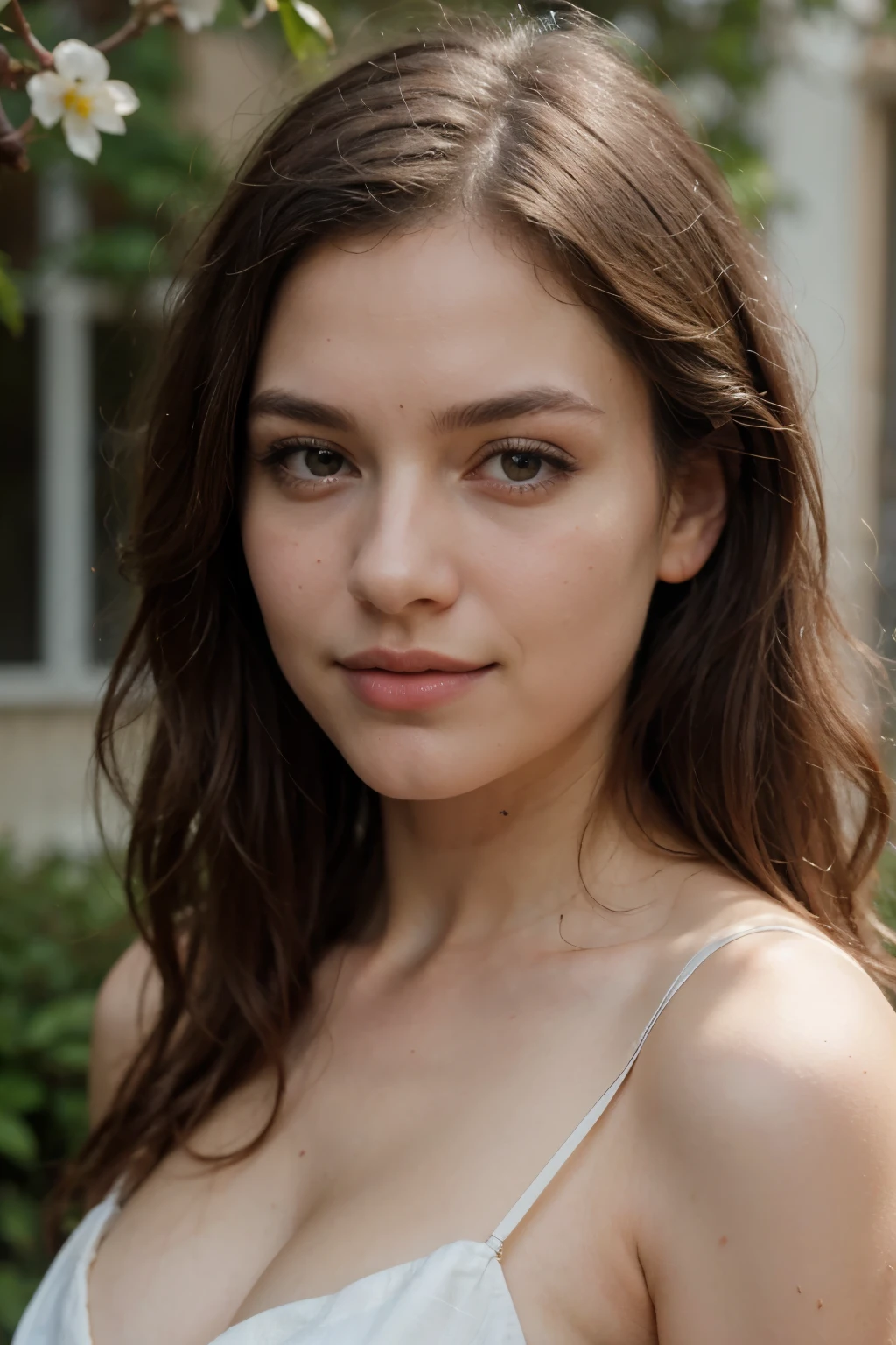 (highest quality,4k,8k,High resolution,masterpiece:1.2),super detailed,(realistic,photorealistic,photo-realistic:1.37),detailed and beautiful eyes,dense and beautiful lips,highly detailed eyes and face,long eyelashes,[garden, Bright colors,soft natural light,romantic atmosphere,vivid flowers, flowing dress,feminine and elegant pose,Happy and confident look, High fashion style, Dreamy scenery, fine art portrait, art print quality, oil painting techniques, impressionist style.smiling with his mouth closed