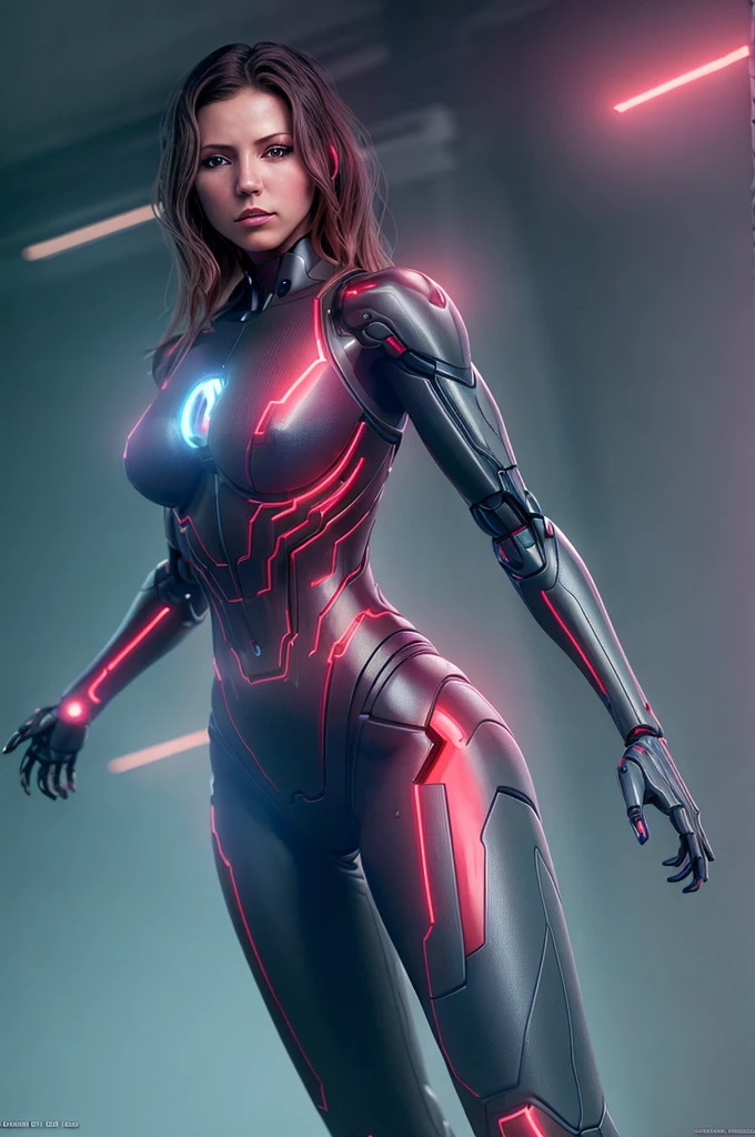 , ((best quality)), ((masterpiece)), (detailed), Midjourney Style, close-up, woman, robot, red eyes, concept art, inspired by Marek Okon, digital art, Crysis Nanosuit, futuristic, (glowing elements:1.1), 4:3 aspect ratio, dynamic duo,