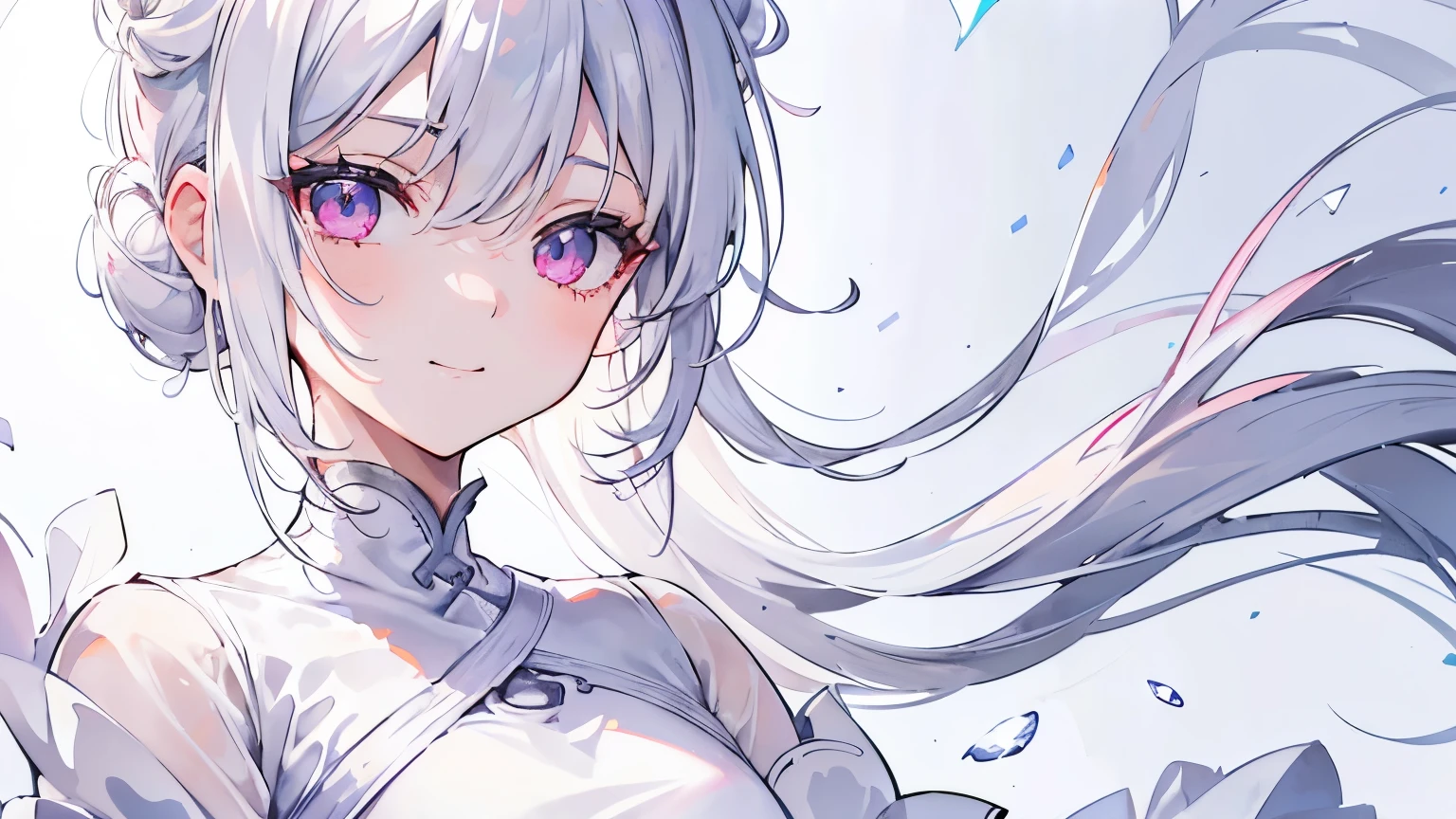 Anime girl with long white hair and blue eyes standing in front of a ...