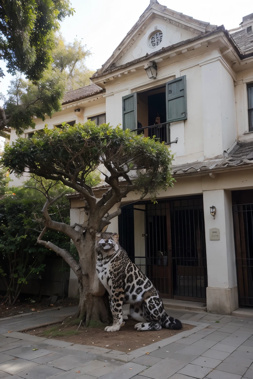 arbol haciendo de escudo a un jaguar para que no lo atropelle un tren