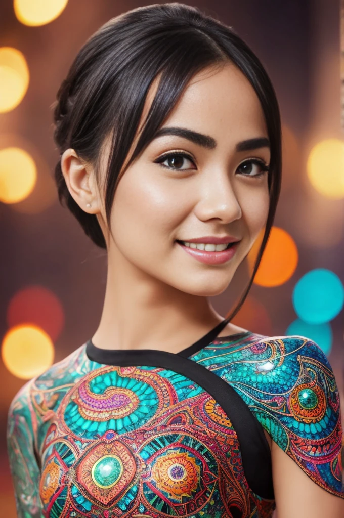 Reality, Incredibly beautiful nature background, A girl, A beautiful Saudi Arabian girl, Magic attack, Electric shock to hand, Fine Nanosuit,Features beautiful fractal or marble designs,Jewelry in three colors: emerald, sapphire, ruby, Pretty Face, portrait, thick eyebrows, big eyes, Symmetrical, exquisite and beautiful eyes, Super detailed blue eyes, High resolution eyes, happy and seductive Smile, Intimate face, joy, Smile, laughter, Ultra-fine skin texture, Fine pores, perfect anatomy, Thin, Fit body, Hairpin, Moist skin, Sweating, No makeup, anatomy, Focus plane, nice, sensual face, Elegant face, OK, Sweet, Small Breasts, Cyberpunk sci-fi, Mechanical gloves, Entanglement, Mandala, Blurred background, Blurred foreground, Depth of Field, Motion Blur, Intricate and colorful biomechanical tights, Zentangle, Mandala, Entanglement, 8K portrait, 最OK质量, Very high resolution, Red Eyes, Small Breasts, Thin breasts
