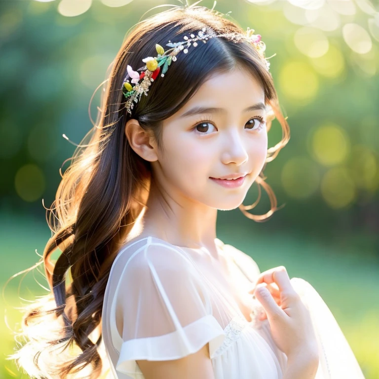 (Real Photographic Image) A real woman, a super modern Toho Japanese in fashionable clothes, gentle, elegant, mysterious beauty and color, innocent liveliness and vitality, a live-action version of an actress , natural freshness, lively and vivid, natural transparency, delicate vitality, real human skin, kids, angel teen, junior, colo and elegant harmonious young girl, broad lighting + natural, strapless sheer costume, tiny transparent fashion, heaven kindergarten paradise princess, a little bit of joy