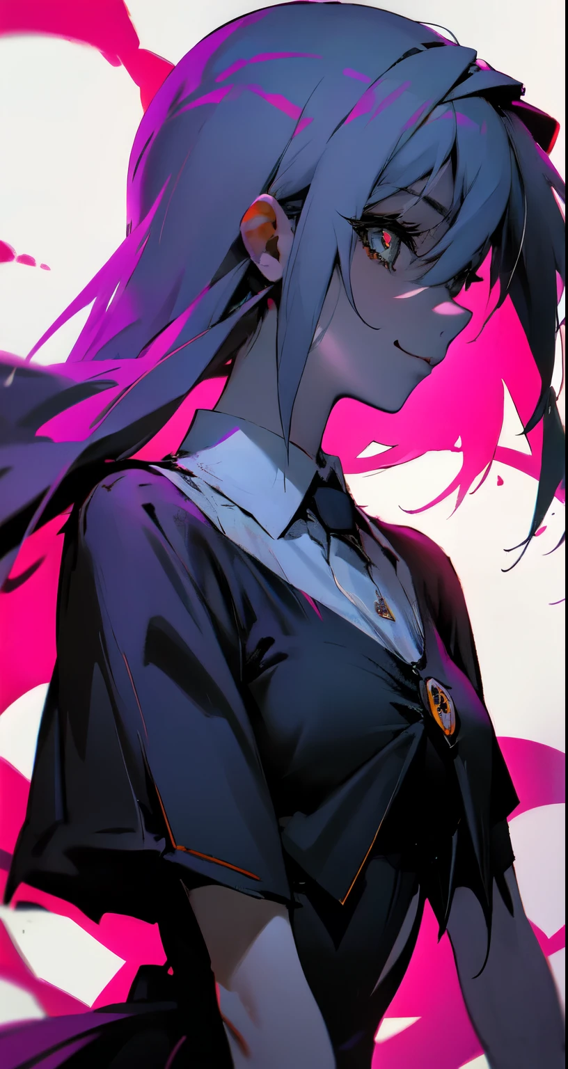 Chica de anime,, sarcastic smile,ojos rojos brillantes,los dientes, Arte detallado del anime digital, yandere intrincado, camisa negra, corbata roja, perfil,Gapmoe yandere, Dientes babeantes descubiertos, yandere, Arte de anime limpio y meticuloso, Gapmoe yandere Grimdark, Arte detallado del anime, por Kamagurka, Cara de anime enojada altamente detallada, Retrato Gapmoe yandere Grimdark, horror!! Altamente detallado