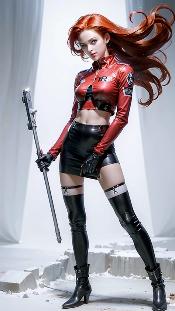 team rocket,team rocket uniform, red letter R, white skirt,white crop top,black thigh-highs, black elbow gloves,