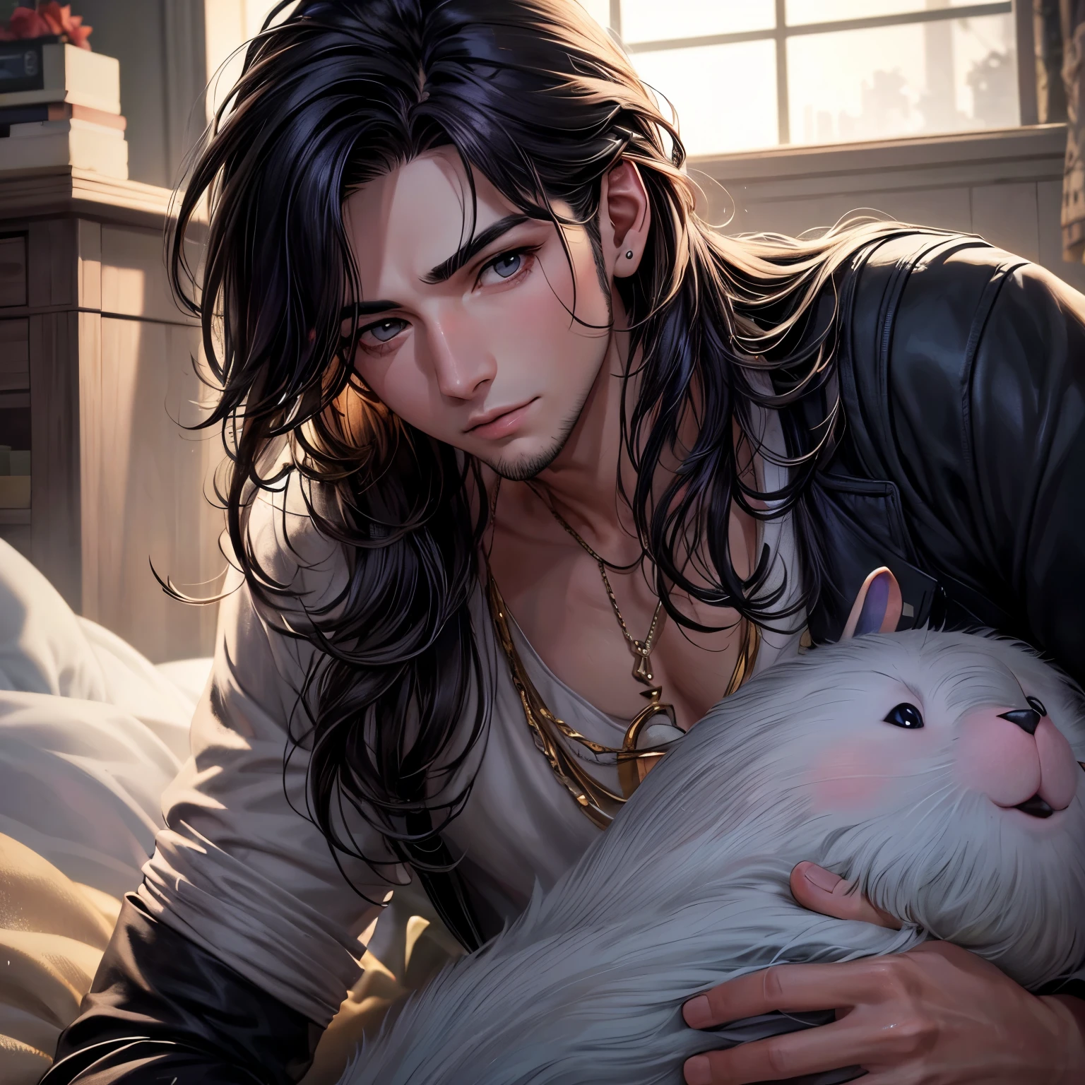 (ultra realista), (illustration), (high resolution), (8k), (Very detalleed), (Best illustration), (Beautiful and detalleed Eyes), (mejor calidad), (Ultra detalleed), (Obra maestra), (fondo de pantalla), (detalleed Face), Poro facial,Solo,Un chico,, Fine detalle, detalleed Face, (detalle),(Realistic lighting: 1.1),Imagen primer plano de un hombre joven de pelo largo oscuro, Una joven cara, , vestimenta de caballero, , lindo caballero, hermoso joven,