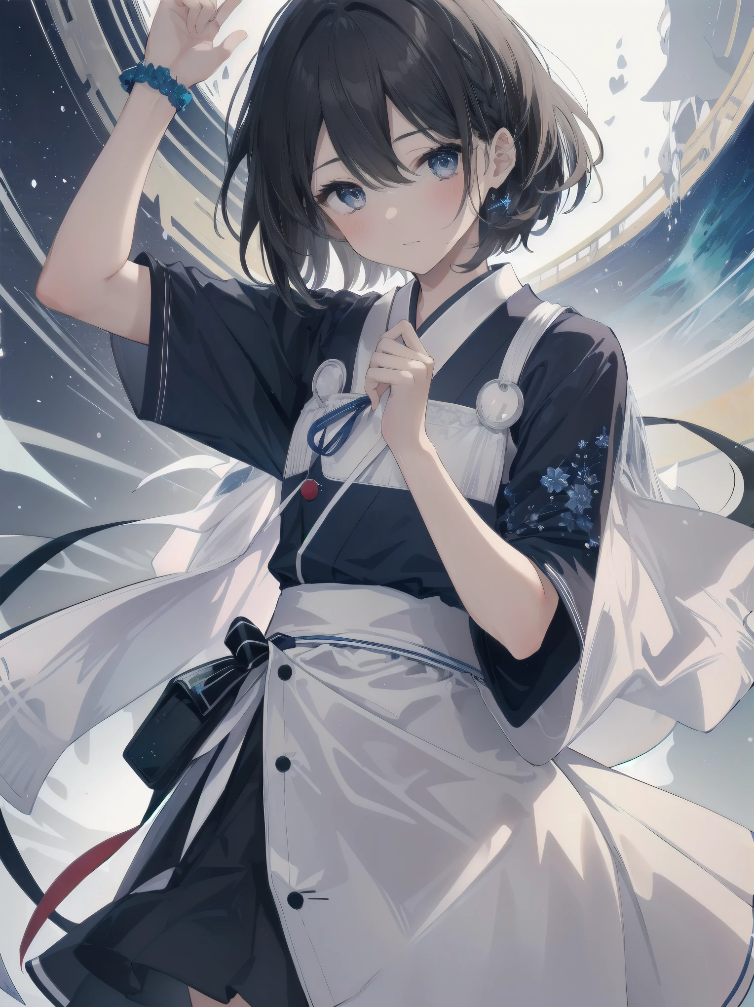 (((( top quality, masterpiece )))), ultra-detailed illustrations, realistic skin texture, depth of detail and overwhelming amount of writing, BREAK. One girl, solo, lolita, only daughter of a marquise, Japanese, complex, detailed and realistic face, super beautiful, super model body, BREAK. Black hair, one-length bob cut in front, braided, hair between eyes, perfect and complex eyes, BREAK. Luxury goods brand uniform, lovely, intricate and stylish uniform, BREAK. Kawaii, blush, downcast expression, burst of laughter, looking at you with luminous eyes, captivating with mocking gestures, BREAK. Backgrounds in various places and scenes, diverse crowd, overwhelming amount of writing, cute girls of uneven ages, BREAK. Film scene, model shoot, professional light source, bold model