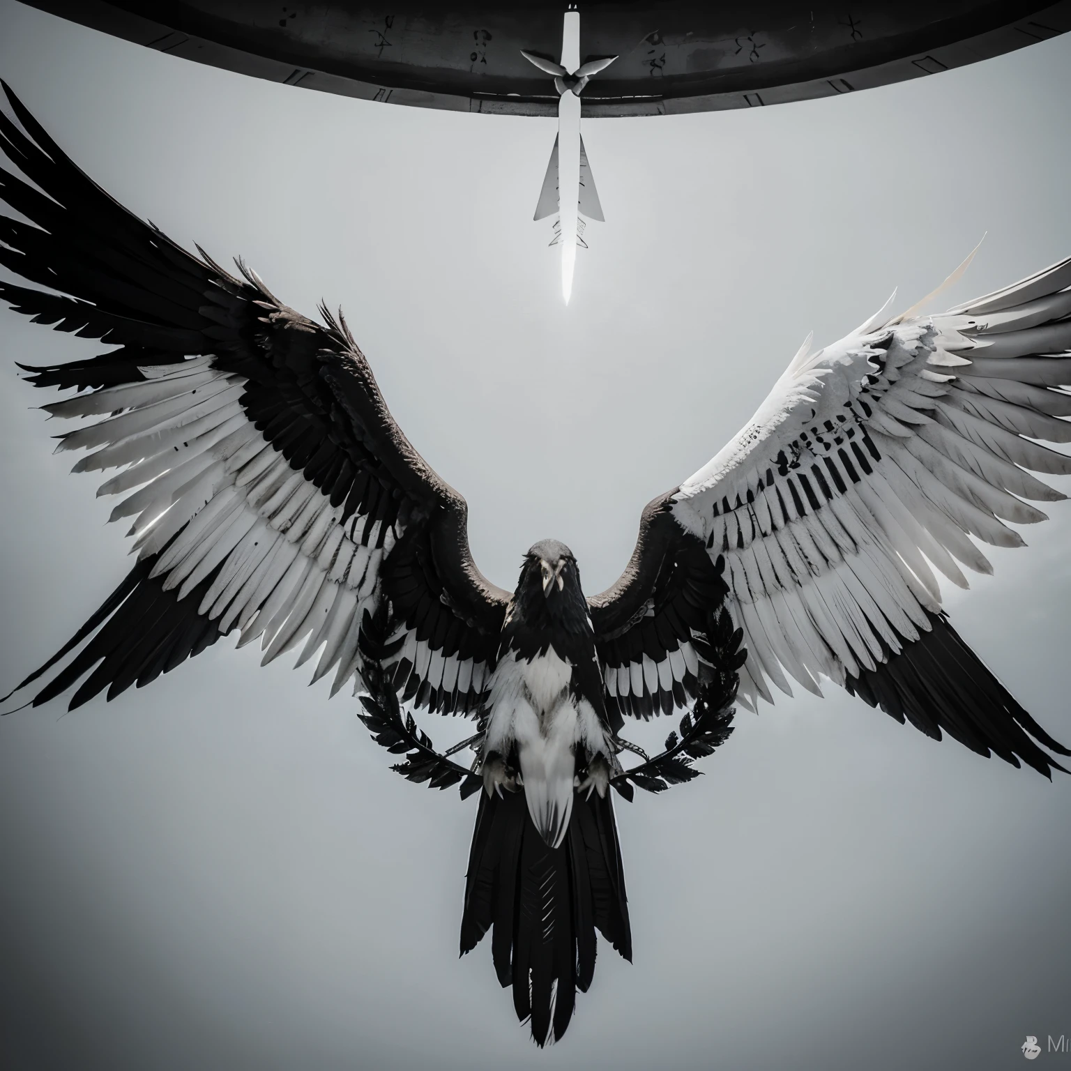 Bandera de Venezuela o sea de fondo, un buitre con sus alas abiertas en blanco y negro con un collar de plumas amarillas punzantes en su cuello, bajo el la palabra ABUTRES en 3d negro pulido, and under it is the word M.C 1% 