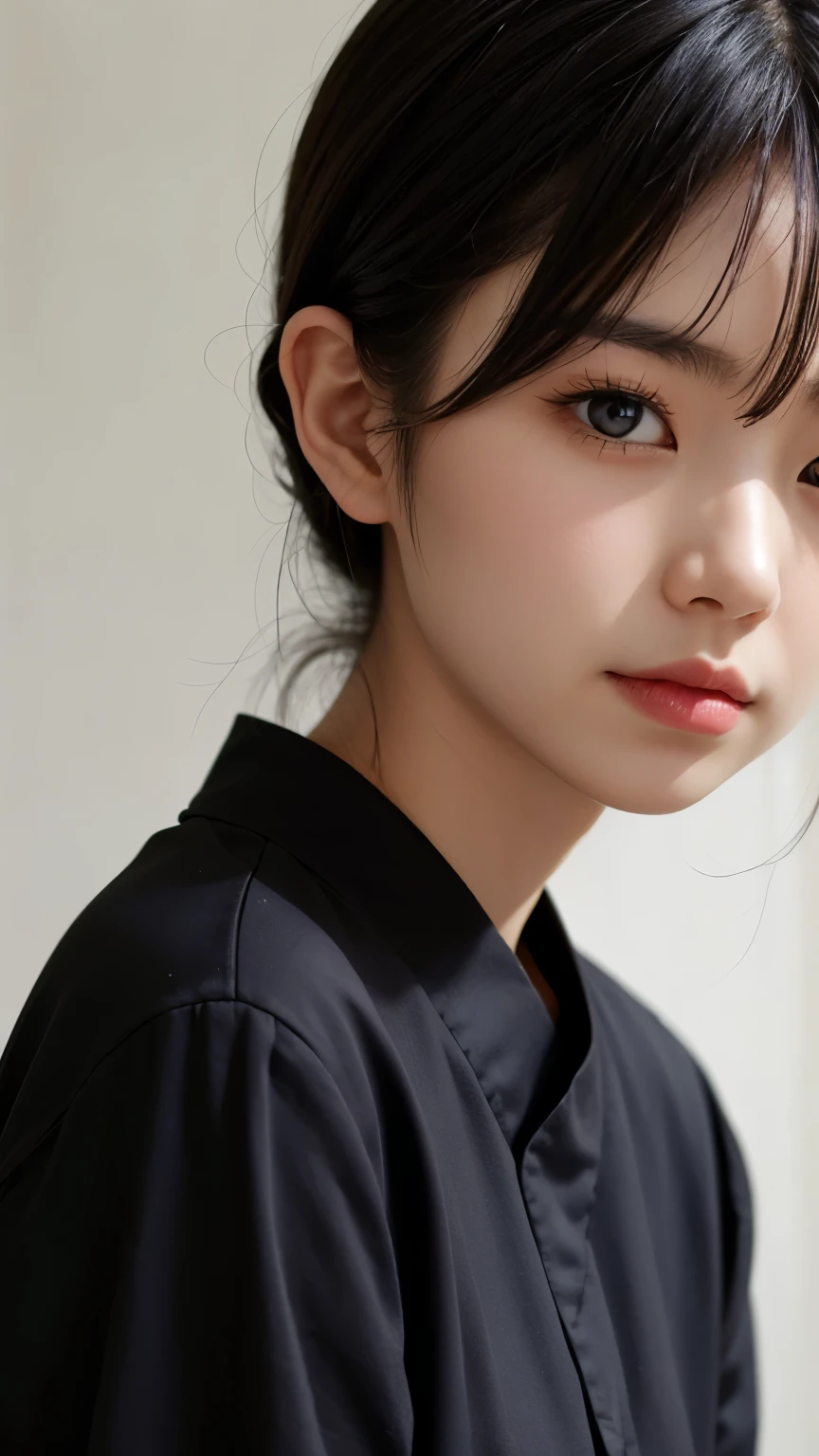 Japanese woman wearing a black shirt, Close-up photo