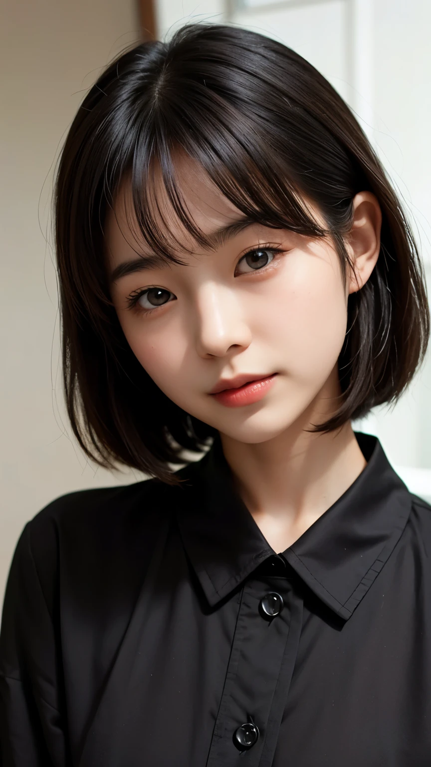 Japanese woman wearing a black shirt, Close-up photo