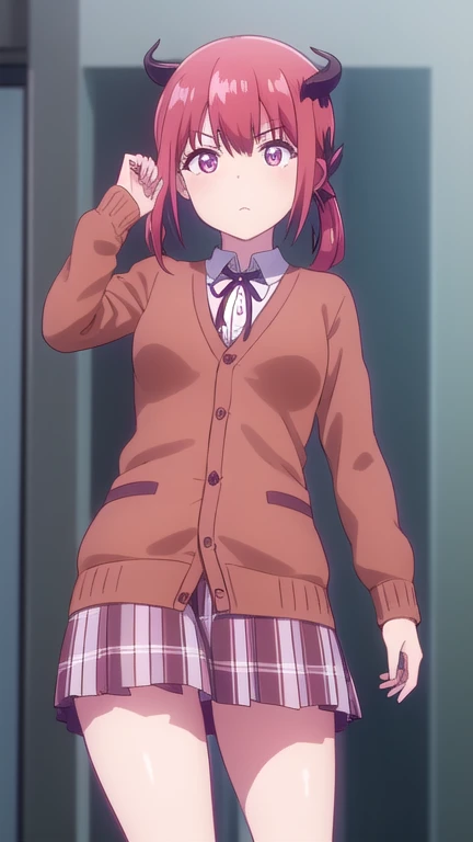 satanichiakurumizawamcdowell, satanichia kurumizawa mcdowell, adorno para el pelo, cabello rojo, anillos para el cabello, bat adorno para el pelo, (ojos rosados:1.3), colmillo, sonrisa, boca abierta, presumido,
ROMPER skirt, camisa, , falda plisada, corbata, zapatos, medias, collared camisa, tartan, hasta la rodilla, black camisa, tartan skirt, cardigan, black medias, cruz invertida, (brown cardigan:1.2),
ROMPER indoors, aula,
ROMPER looking at viewer, (tiro de vaquero:1.5),
ROMPER (Obra maestra:1.2), mejor calidad, high resolution, fondo de pantalla de unidad 8k, (illustration:0.8), (hermosos ojos detallados:1.6), cara extremadamente detallada, Perfect lighting, CG extremadamente detallado, (manos perfectas, perfect anatomy),