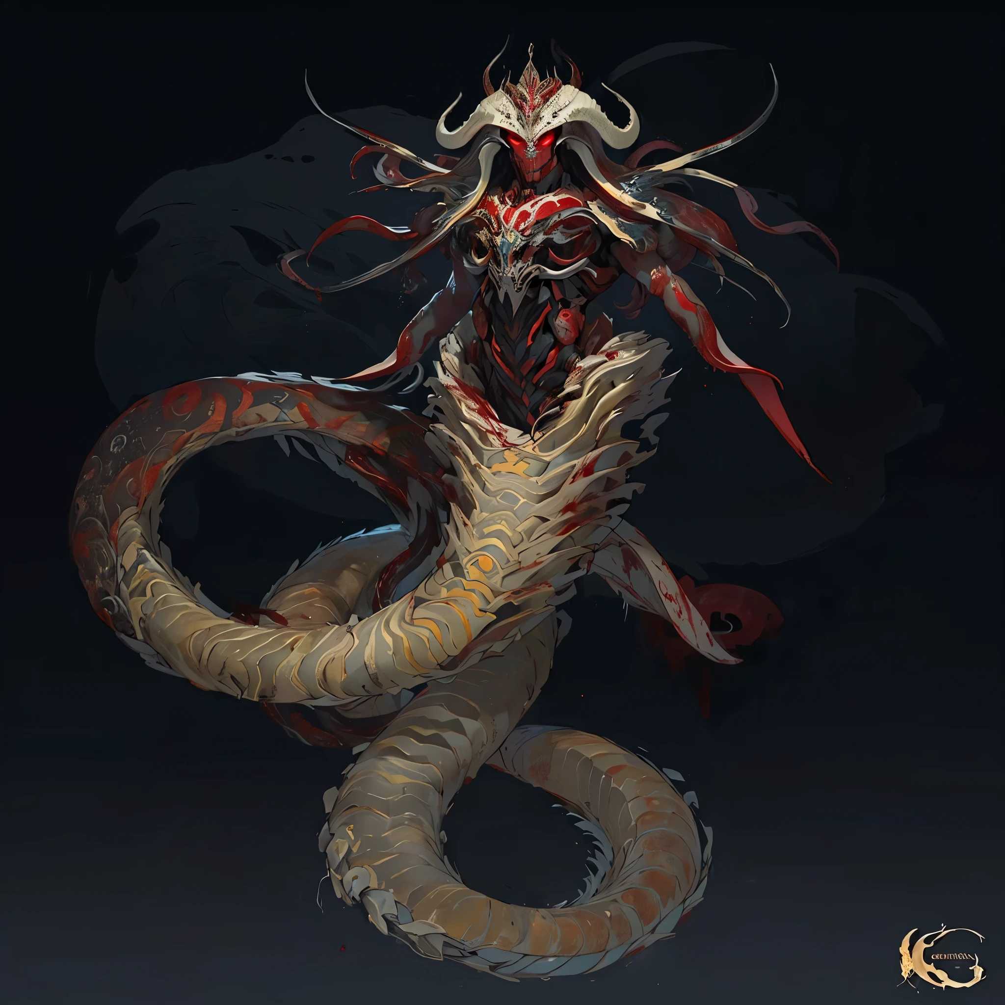 um verme com cauda longa e rosto vermelho, hybrid worm man, homem , goela quente detalhada, conceito criatura personagem arte, arte conceitual de monstro, projeto de criatura, blood moon tentacles!!,